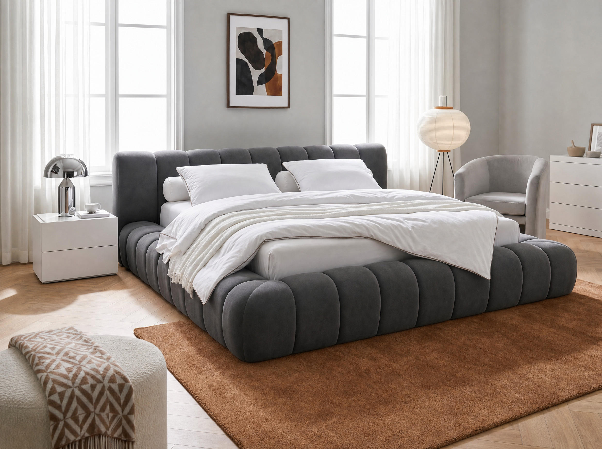 POLSTERBETT Adore Anthrazit 180/200 cm Samt mit Bettkasten - Anthrazit, Textil/Metall (180/200cm) - wonello