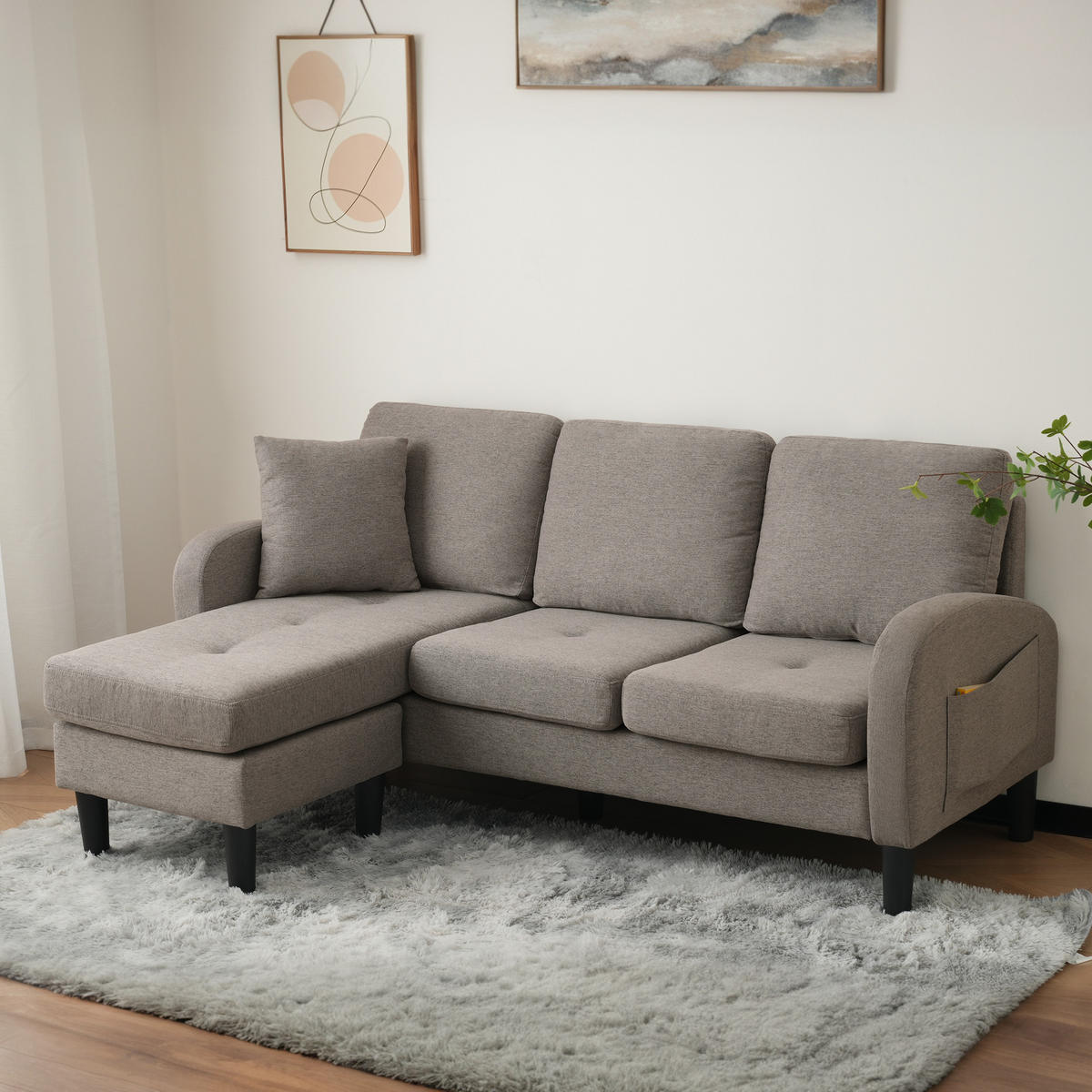 ECKSOFA 166/118/77 cm Antik-Dunkelgrau mit Chaiselongue - Dunkelgrau, Textil (166/118cm) - Oxeza