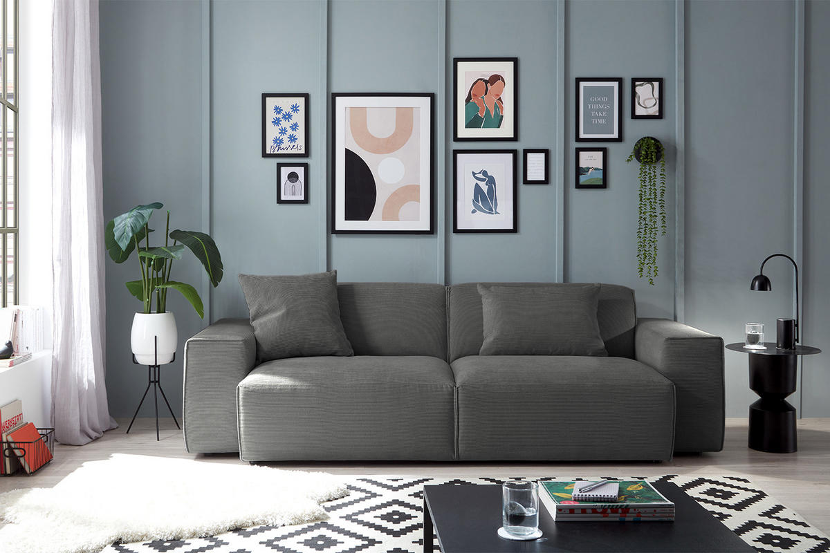 SOFA RANI Anthrazit Cord - Anthrazit/Schwarz, Kunststoff/Textil (256/71/101cm) - KAWOLA