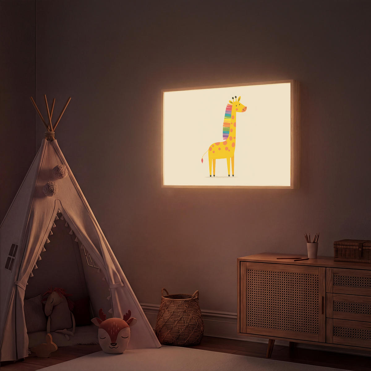 NÁSTĚNNÁ LAMPA S AKUMULÁTOREM Žirafa - Duhová hříva - béžová 100x70 cm - béžová, kompozitní dřevo (100/70/8cm) - OnlyWow