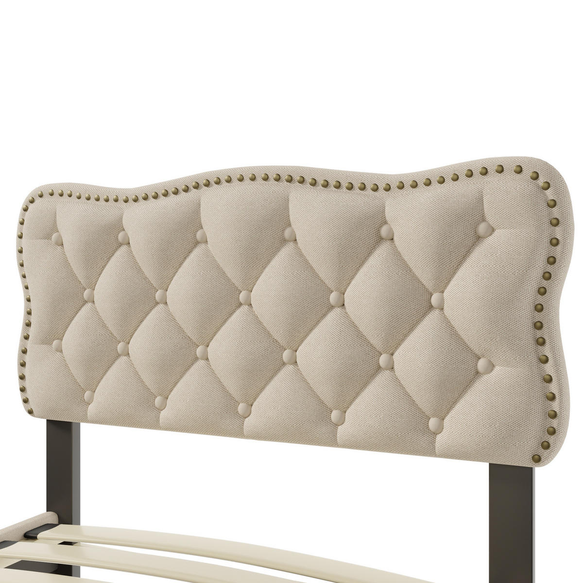 POLSTERBETT 90/200 cm Dunkelbeige aus MDF und Leinenstoff mit 2 Schubladen - Beige, Textil (90/200cm) - OKMYHOME