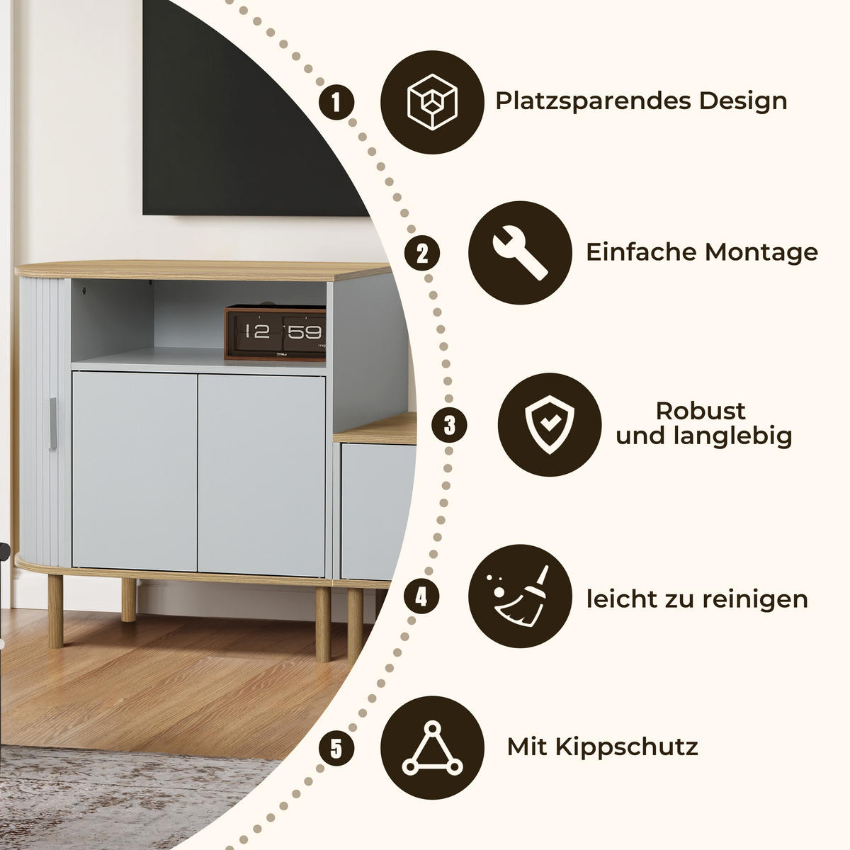 KOMMODE Modern mit 2 Türen, Holz | B80 x T40 x H76,5 cm - Grau, Holz (80/76.5/40cm) - Hometopia