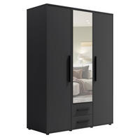 KLEIDERSCHRANK Modena 150cm mit Spiegel Schwarz - Schwarz, Holzwerkstoff/Kunststoff (150/206/59cm) - Ravio