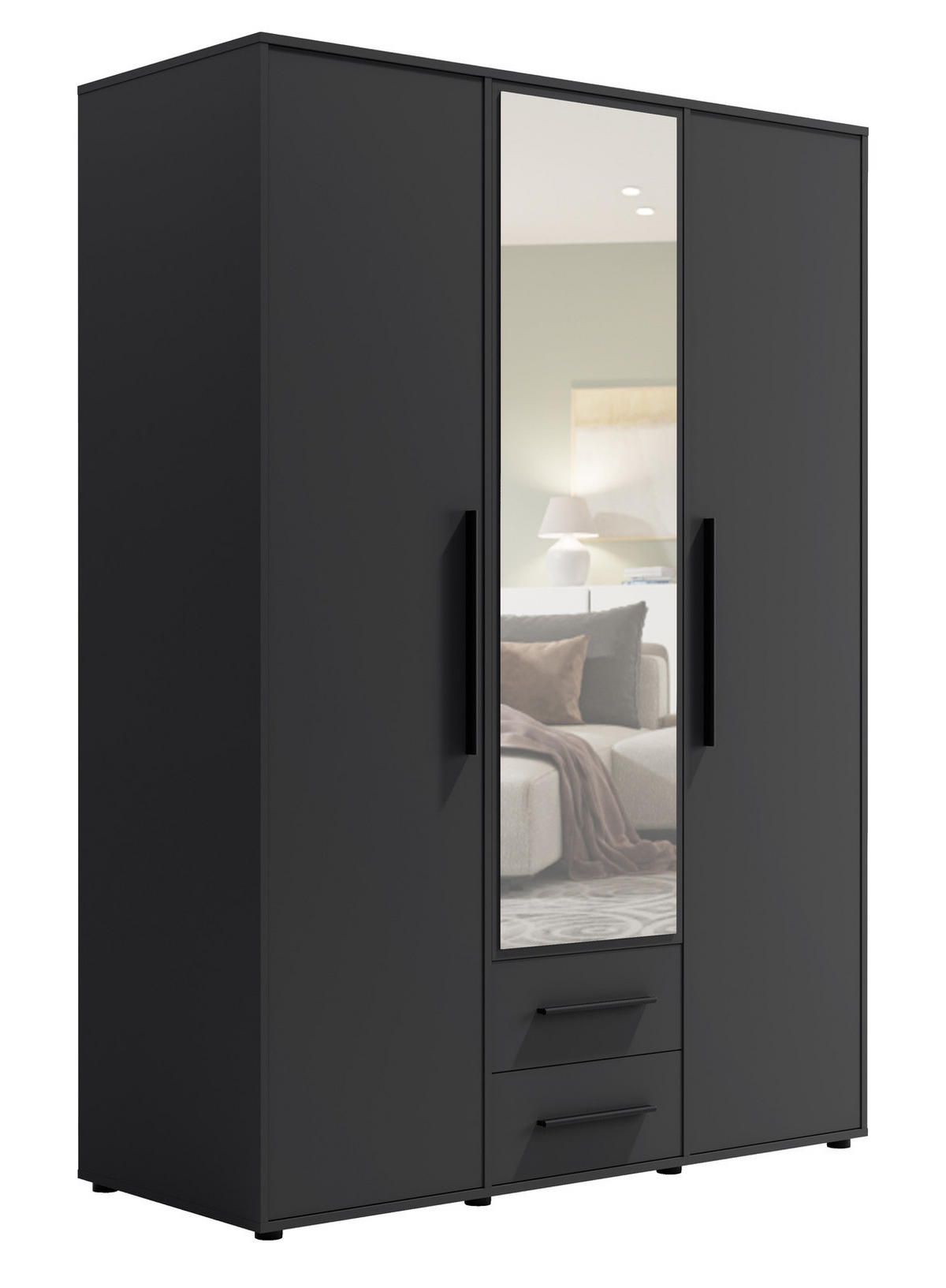 KLEIDERSCHRANK Modena 150cm mit Spiegel Schwarz - Schwarz, Holzwerkstoff/Kunststoff (150/206/59cm) - Ravio