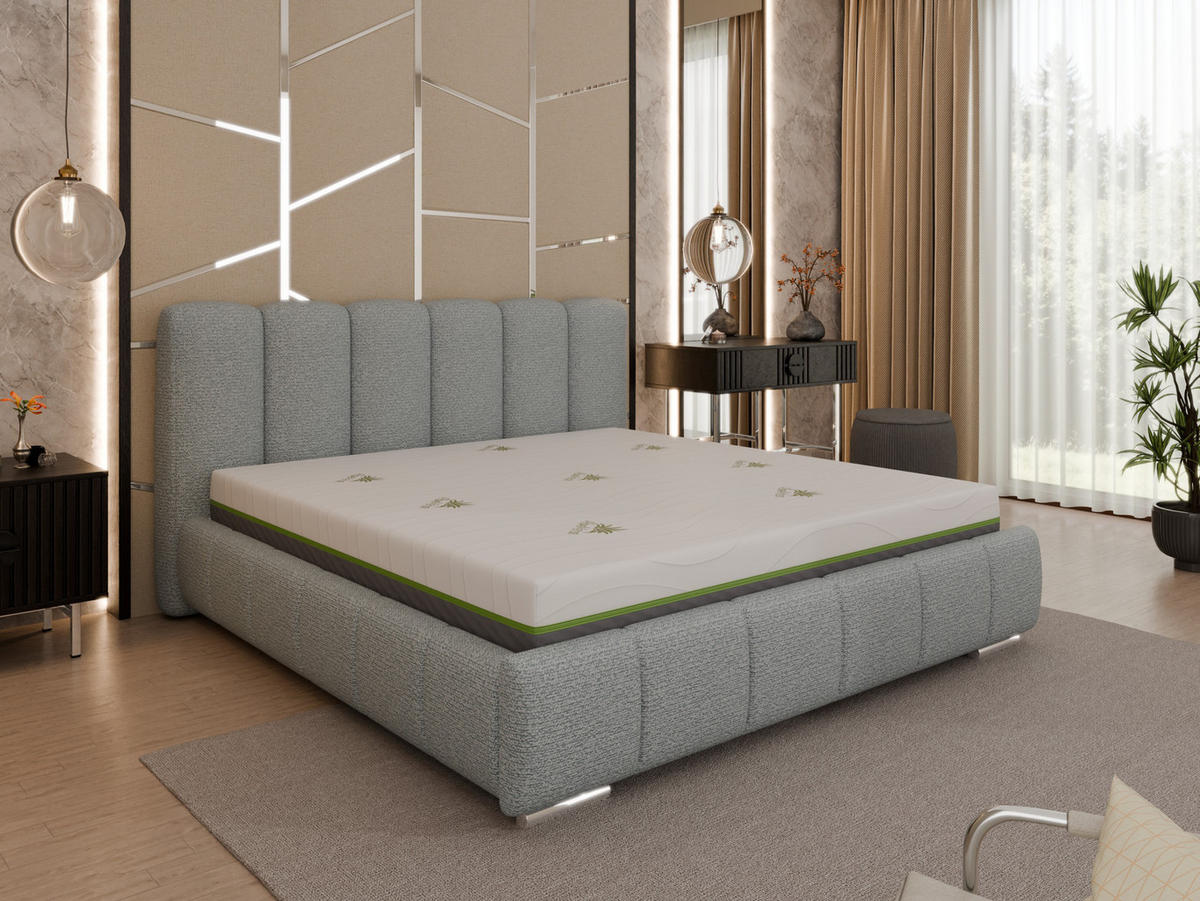 POLSTERBETT Zaira 180x200cm – Elegantes Polsterbett für modernen Wohnstil , ZONIERTE TASCHENFEDERN KOKOS (21cm), Blaugrau - Blaugrau, Holz (180/200cm) - Homesy