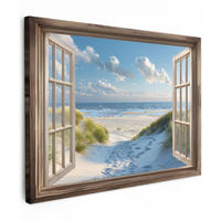LEINWANDBILD Aussicht - Strand - Fenster - Dünen - Meer Wandbilder 80x60 cm - Hellblau, Textil (80/60cm) - MuchoWow