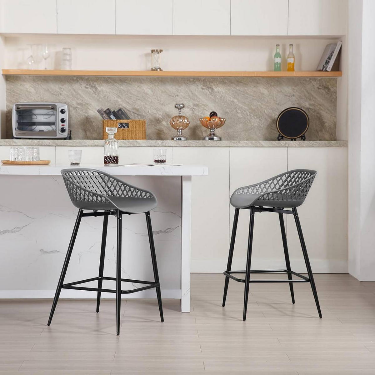 BARHOCKER 2er Set aus PP-Kunststoff, Grau - Schwarz/Grau, Kunststoff/Metall (44/84.5/47cm) - Woltu