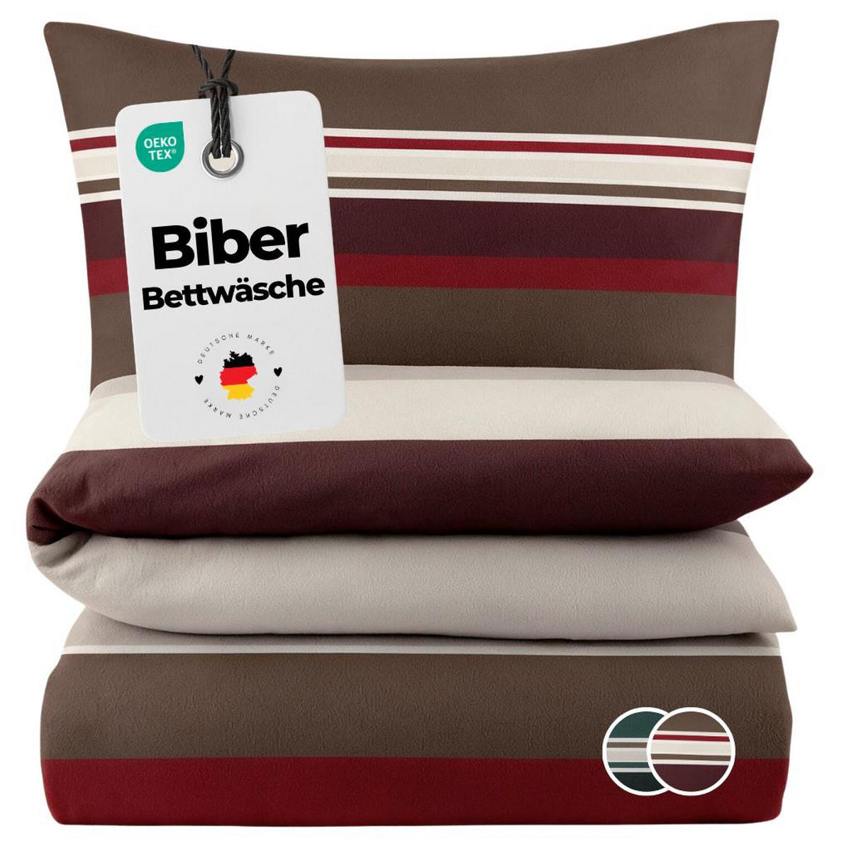 BIBER-BETTWÄSCHE 135x200 - Kuschelig warmer Flanell Bettbezug aus 100% Baumwolle für Herbst & Winter - Streifen Muster Rot - Rot, Textil (135/200cm) - Carpe Sonno