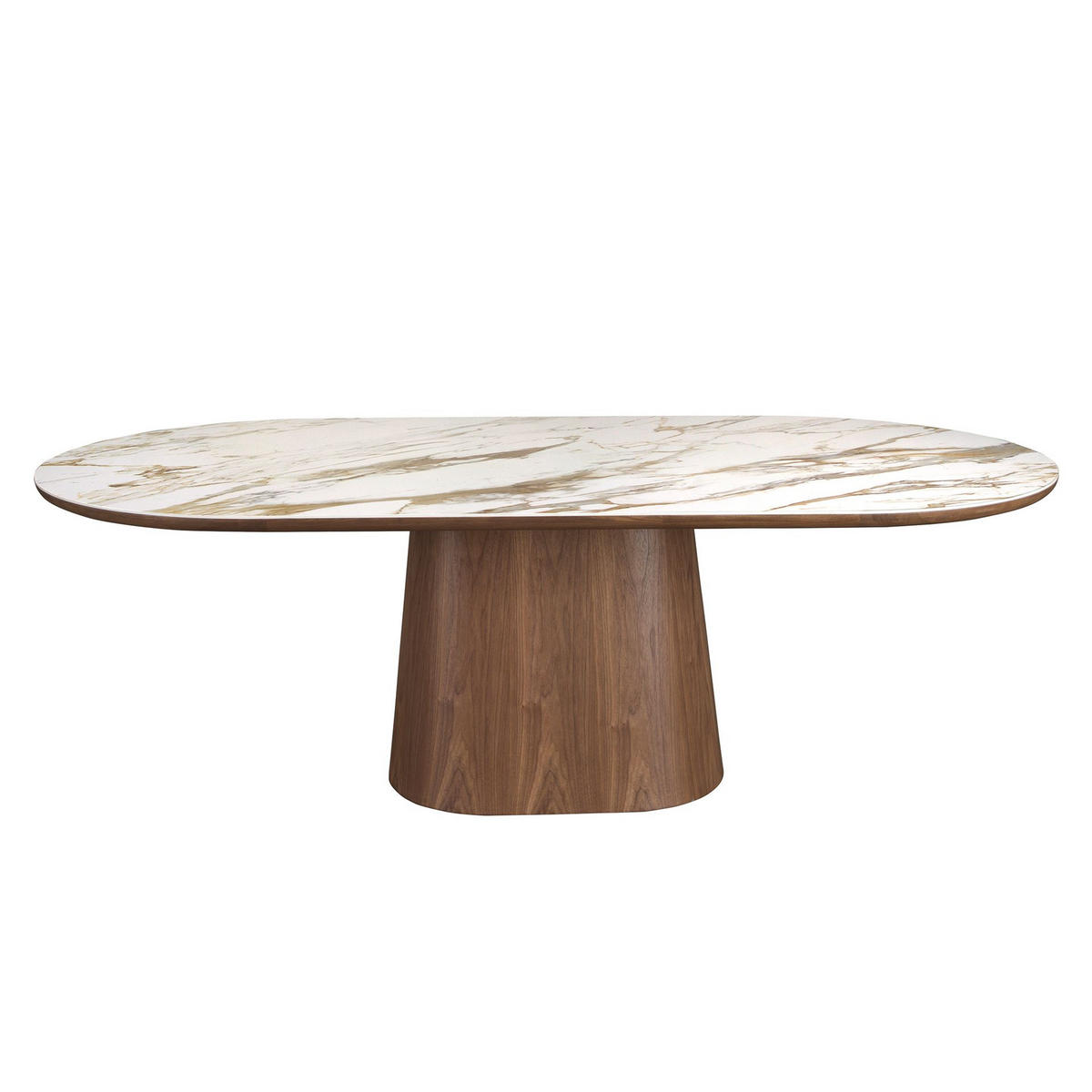 ESSTISCH Ovaler halbrunder Esstisch aus Porzellanmarmor und Nussbaum Ø240/120/76 cm - Hellbraun/Walnussfarben, Holz/Keramik (120/240/76cm) - ANGEL CERDA