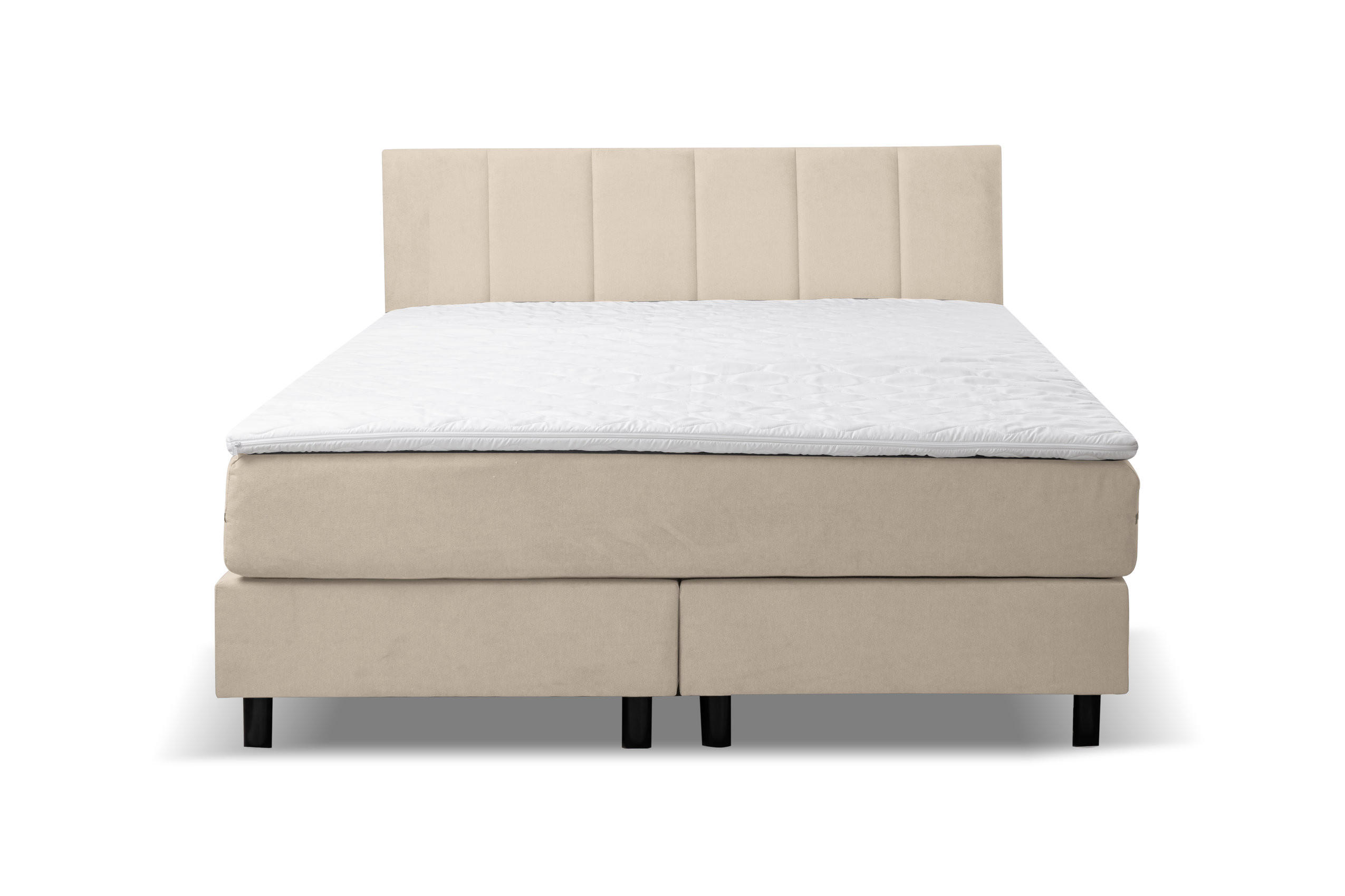 BOXSPRINGBETT Paris, Polsterbett Maße: 180x200 cm, Farbe: Beige, Velourstoff, Doppelbett mit Bonell-Matratze H3 inkl. Topper - Beige, Holz/Kunststoff (180/200cm) - VENASI MÖBEL