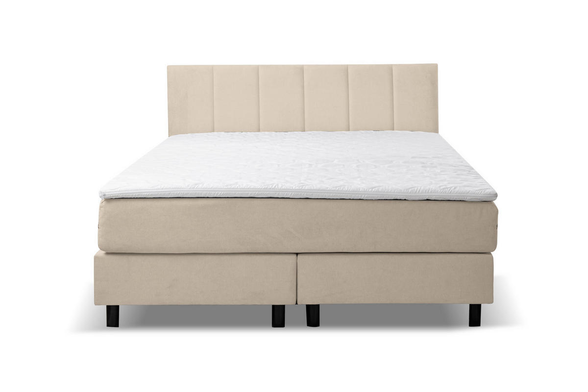 BOXSPRINGBETT Paris, Polsterbett Maße: 180x200 cm, Farbe: Beige, Velourstoff, Doppelbett mit Bonell-Matratze H3 inkl. Topper - Beige, Holz/Kunststoff (180/200cm) - VENASI MÖBEL