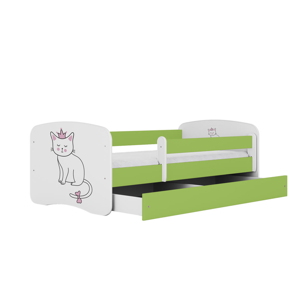 KINDERBETT Katze mit Schublade und Matratze 140/70 - Grün, Holzwerkstoff (70/140cm) - RAUMHIRSCH FURNITURE