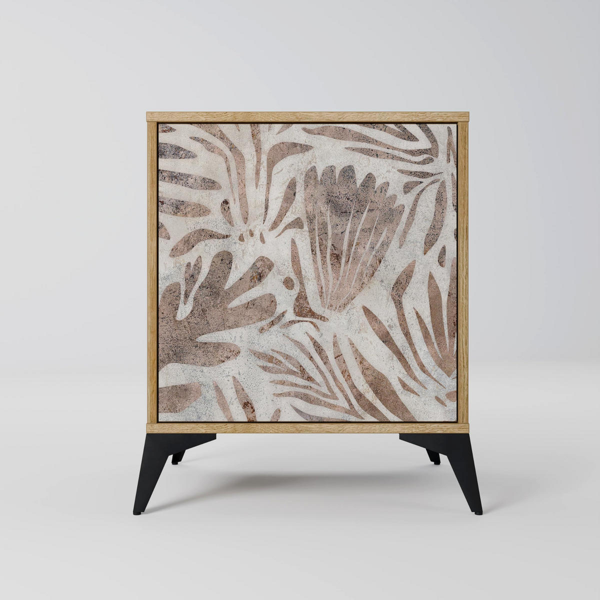 SIDEBOARD PASSING TIME, Eichefarben, 57,5x42x67,5 cm, Schwarze Metall-Rahmenfüße - Eichefarben/Multicolor, Holzwerkstoff/Metall (57.5/67.5/42cm) - SpaceRebels