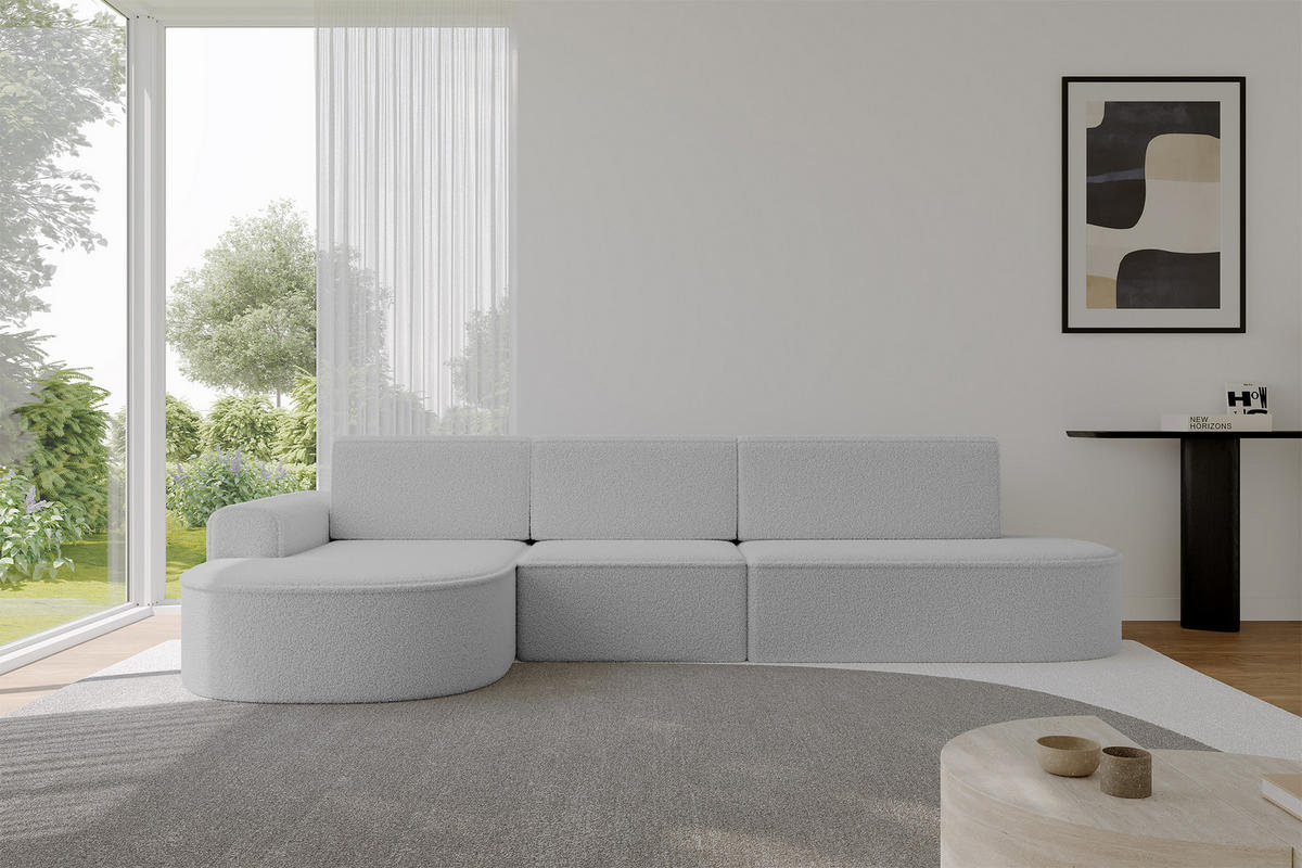 ECKSOFA mit Schlaffunktion Ottomane Links MARI L2-S 368X167X85 Hellgrau Bouclé - Hellgrau/Schwarz, Holzwerkstoff/Kunststoff (368/167cm) - ALTDECOR