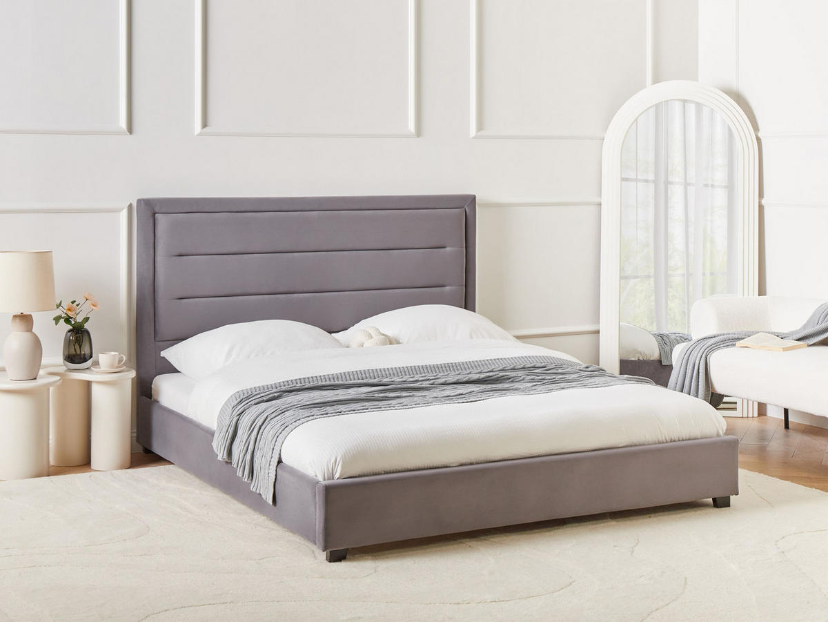 BETT mit Lattenrost 160/200 cm Dunkelgrau Rouen - Dunkelgrau/Schwarz, Textil (160/200cm) - Beliani