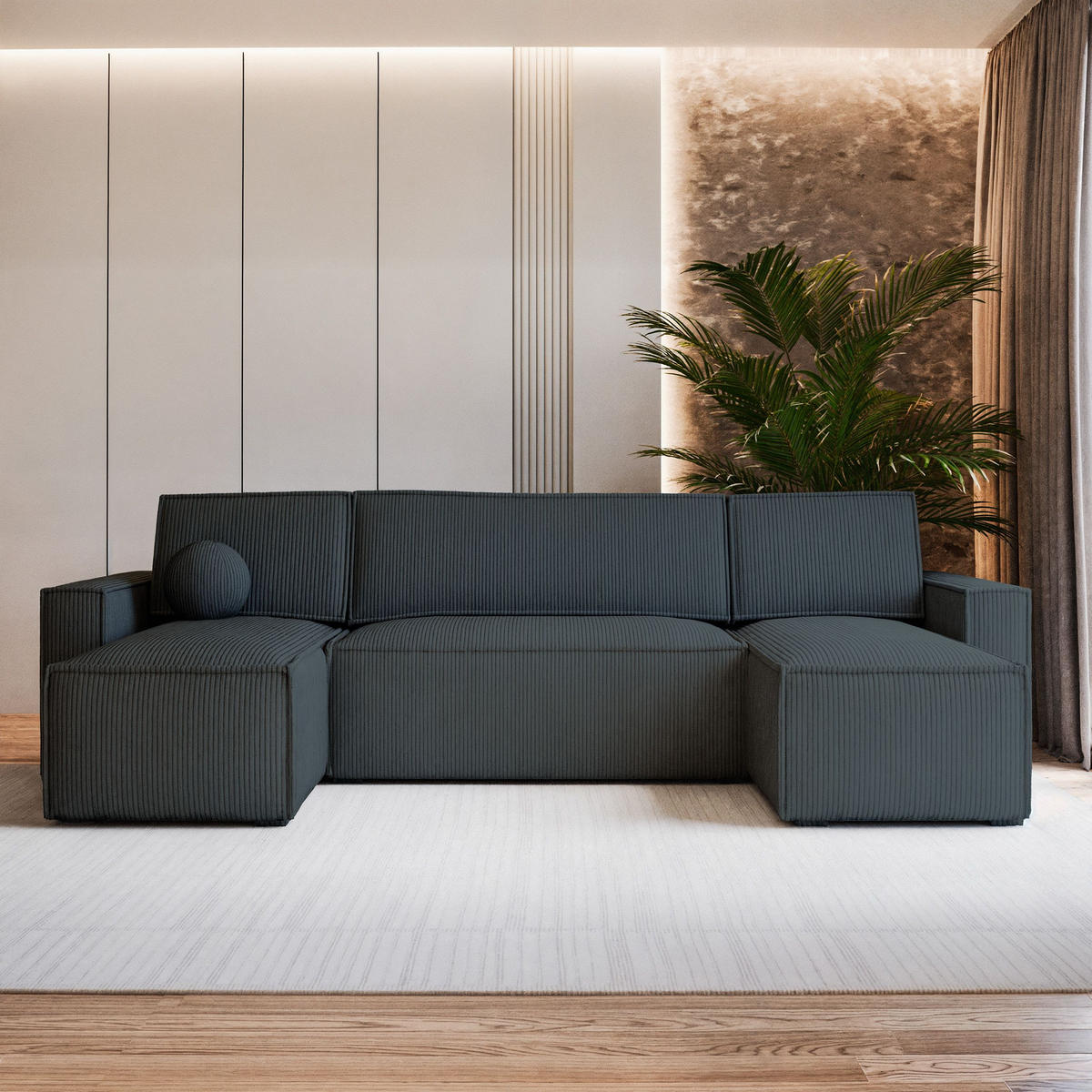 ROHOVÁ SEDAČKA PESANO grafitová - šedá/grafitová, dřevo/textil (306/140cm) - MASSENO