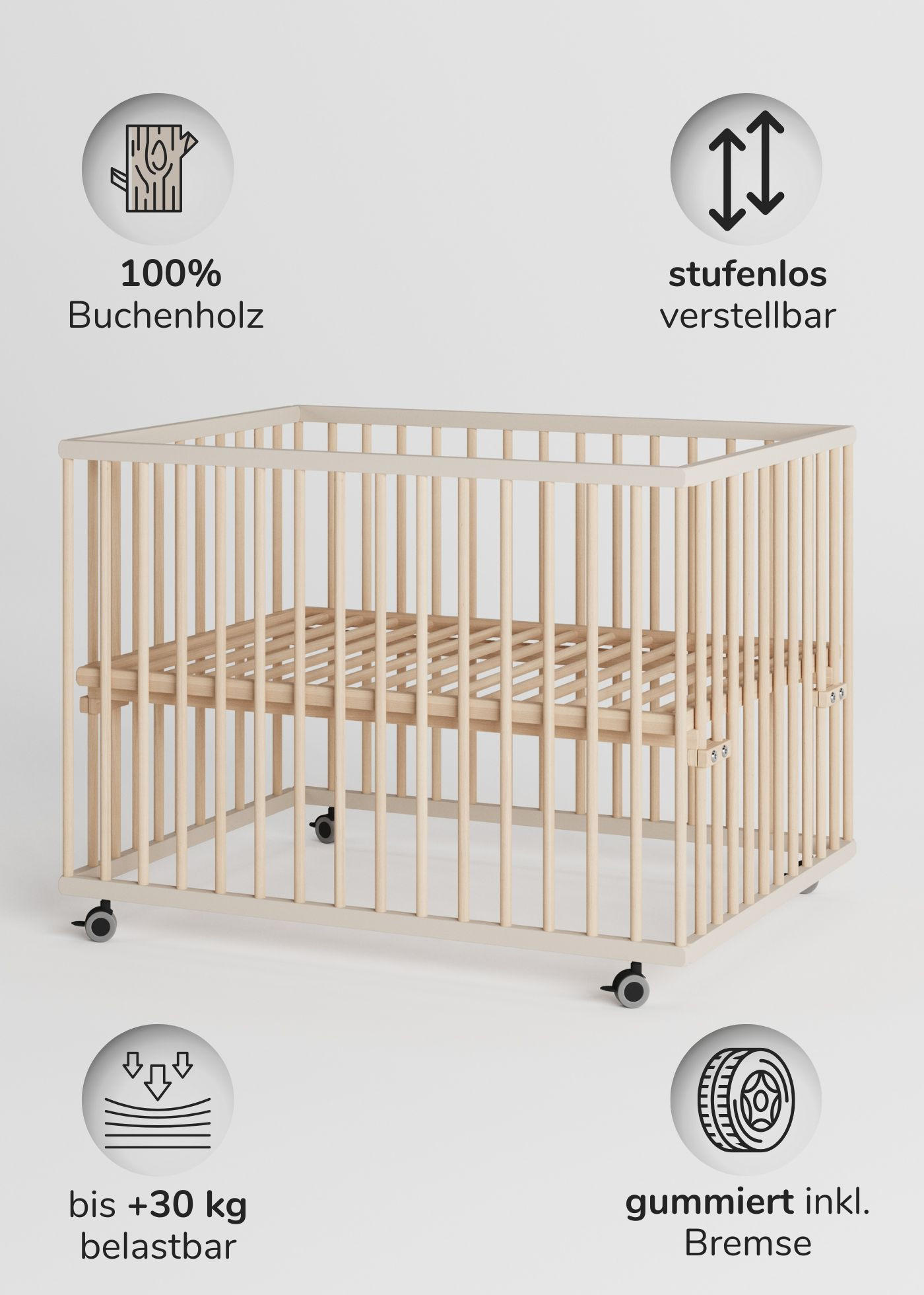 LAUFGITTER 75x100 cm mit Lattenrost - sahara dust/natur - Premium Kollektion - Sandfarben/Naturfarben, Holz (100/74/75cm) - Sämann – make a difference.