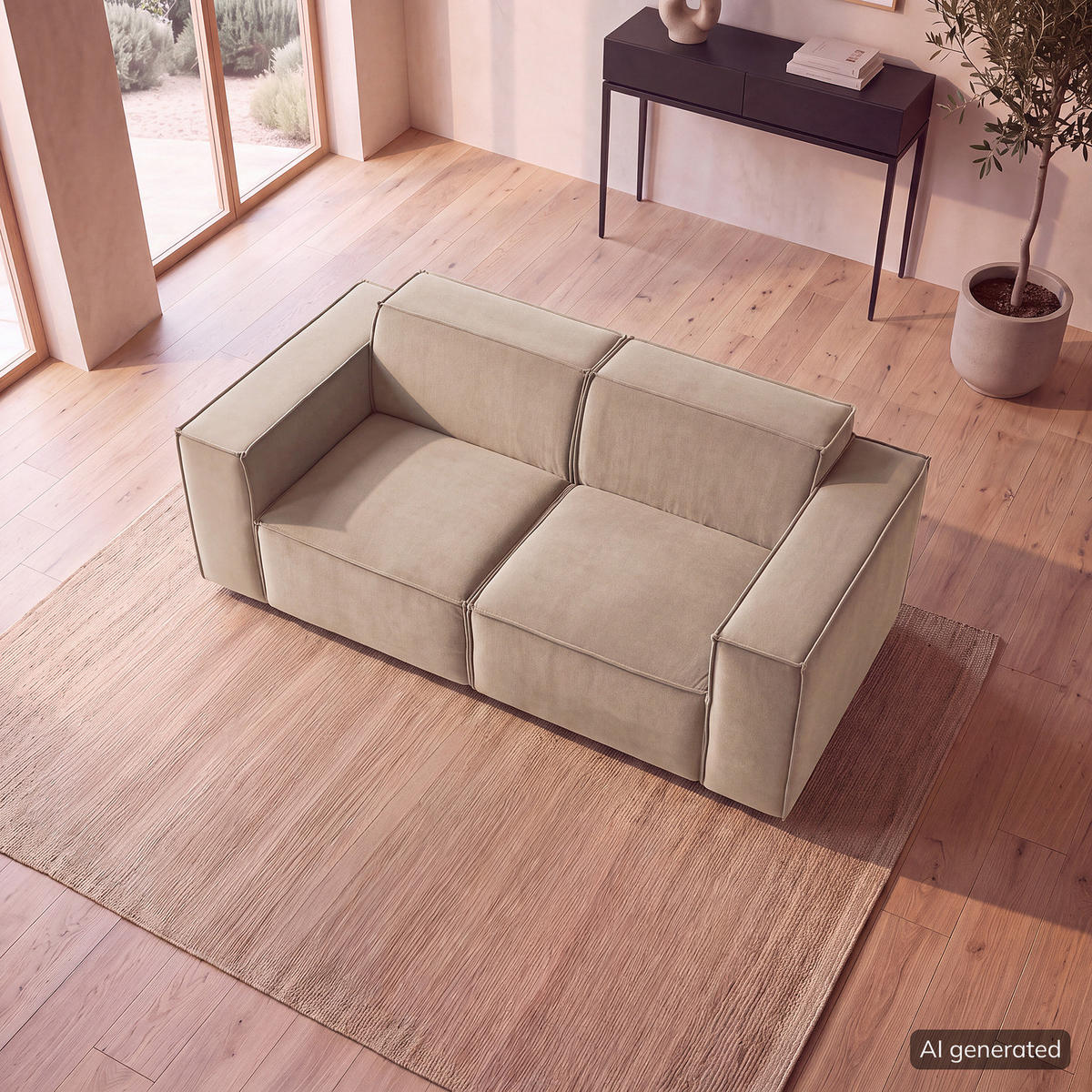 2-SITZER SOFA - Beige/Schwarz, Kunststoff/Textil (189/70/96cm) - home24