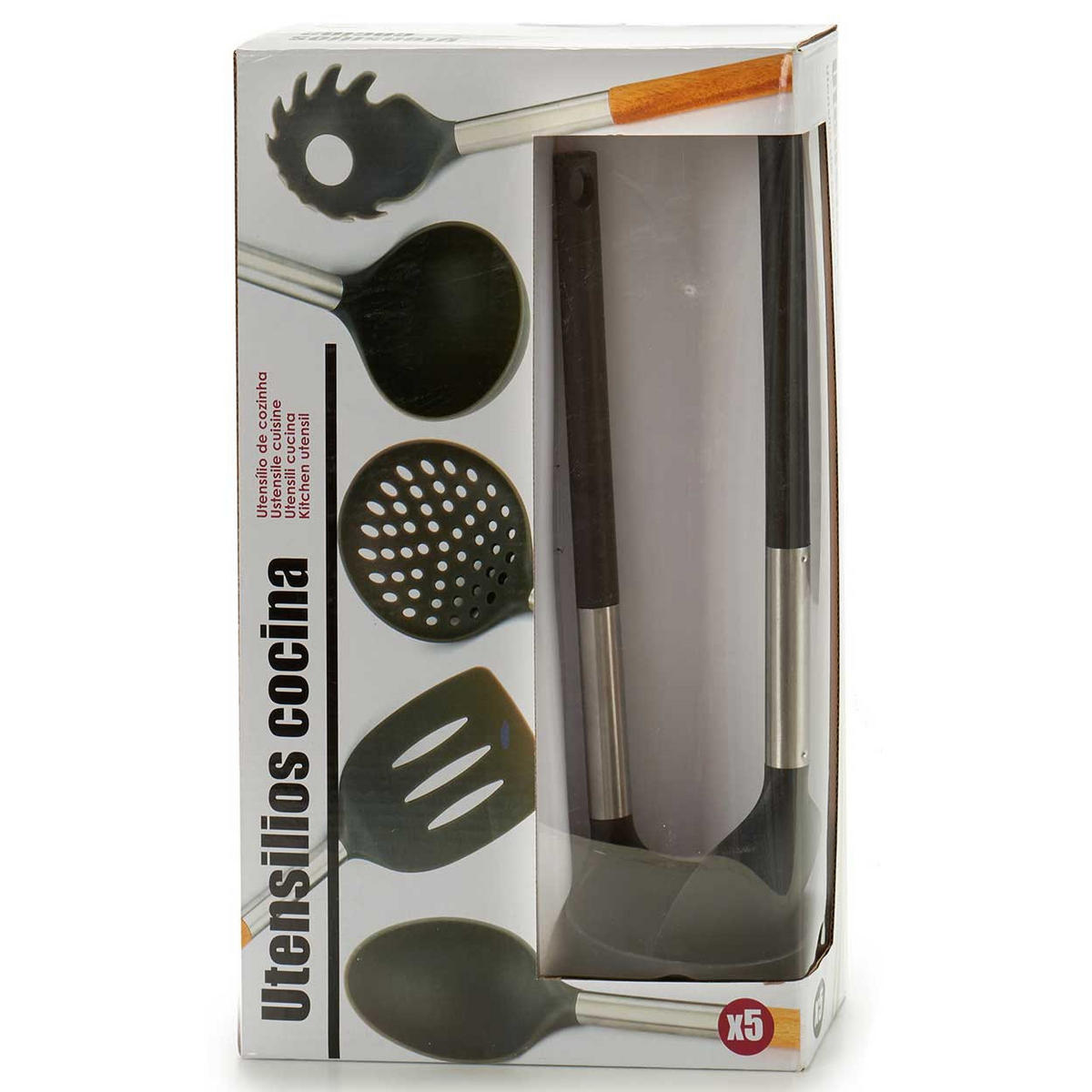 KÜCHENUTENSILIEN-SET Stahlgriff 5-teilig - Schwarz, Kunststoff (8.5/35/20.5cm) - Kinvara