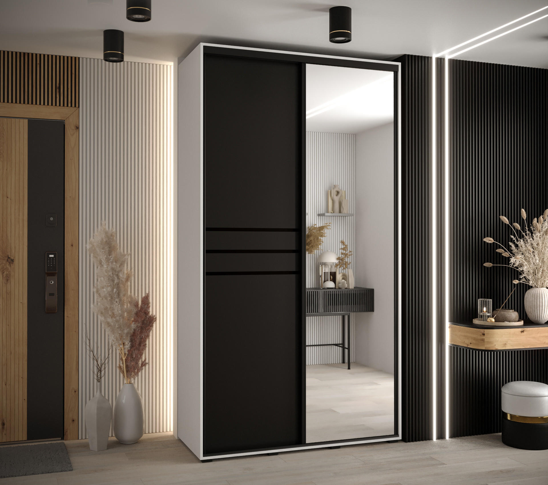 SCHWEBETÜRENSCHRANK 235,2/130/60 2-türig - Schwarz/Weiß, Holz/Metall (130/235/60cm) - Abiks Möbel