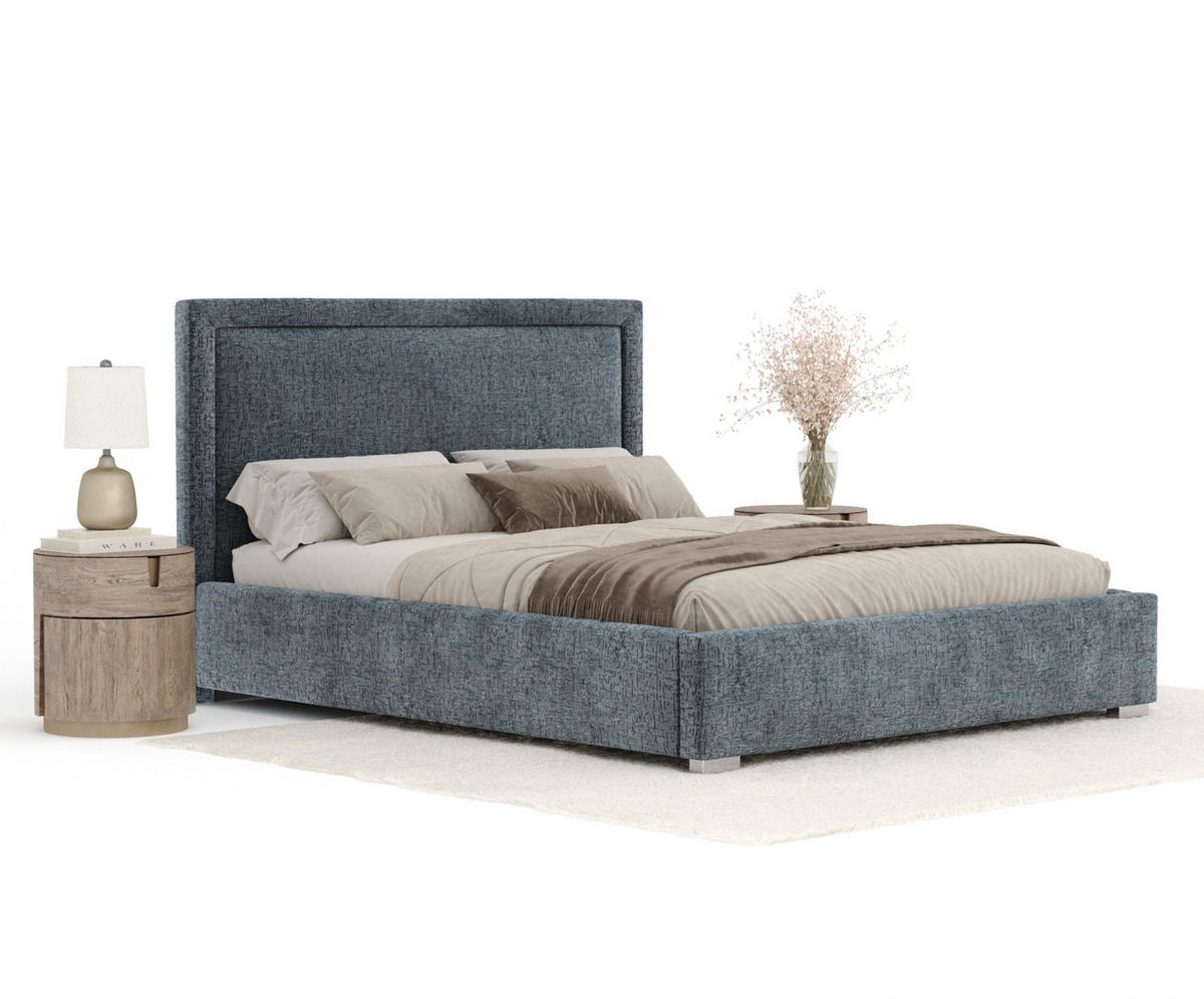 POLSTERBETT Ordina Blau Grau 160/200 cm im Chenille-Stoff - Silberfarben/Blaugrau, Holz/Holzwerkstoff (160/200cm) - Maison de Reve