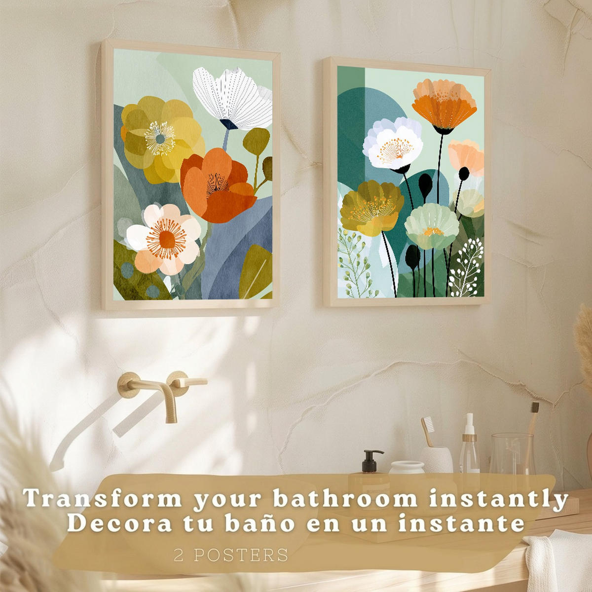 PLAKÁT Sada 4 Floral Bezrámové A3 - čirá, papír (42/29.7/3cm) - Nacnic