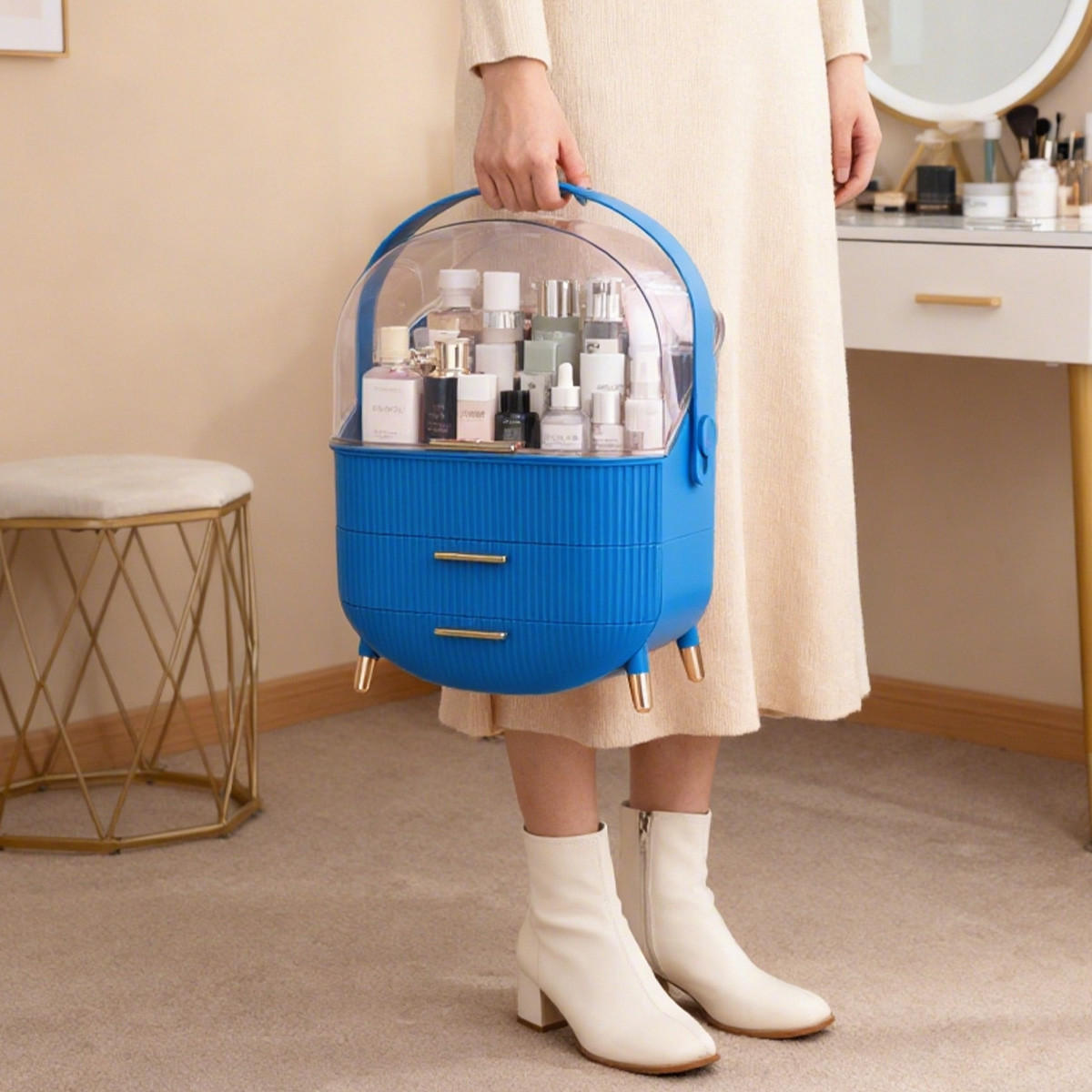 KOSMETIK ORGANIZER Liora 29/19/38 cm - Dunkelblau, Kunststoff (19/38/29cm) - ZMH