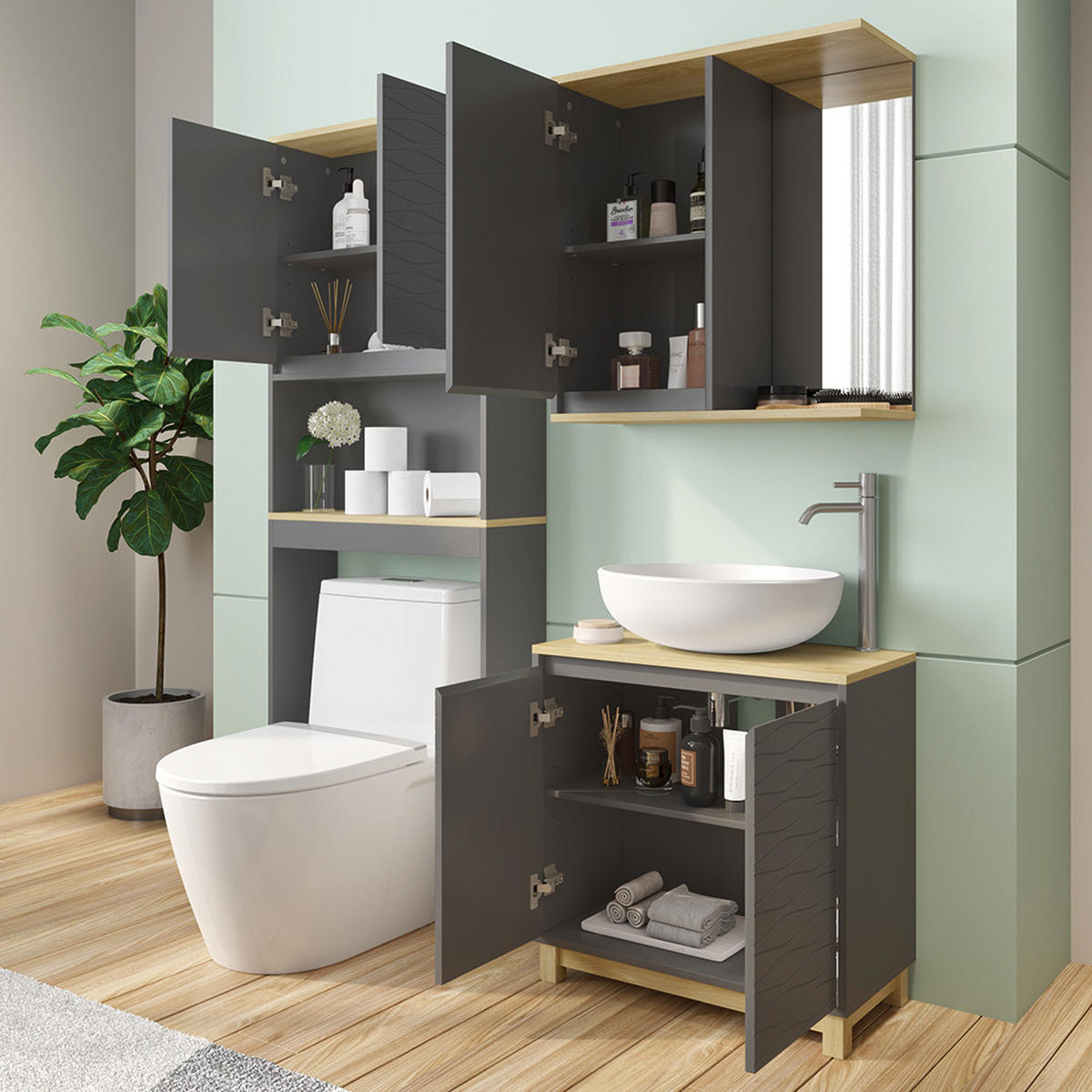 KOUPELNOVÝ NÁBYTEK Livia Antracit/dub - antracitová, kompozitní dřevo (60/60/30cm) - Vicco