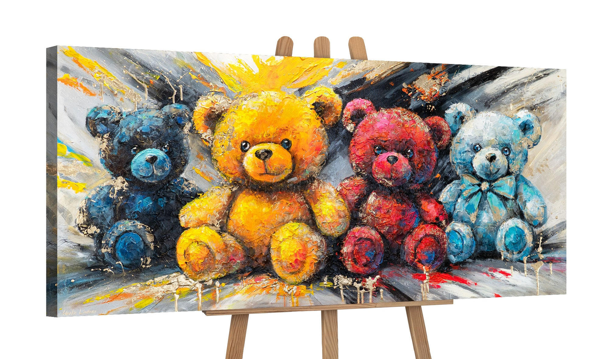GEMÄLDE Leuchtende Bären auf Keilrahmen 115x50 cm - Multicolor, Holz (115/50cm) - YS-art gallery