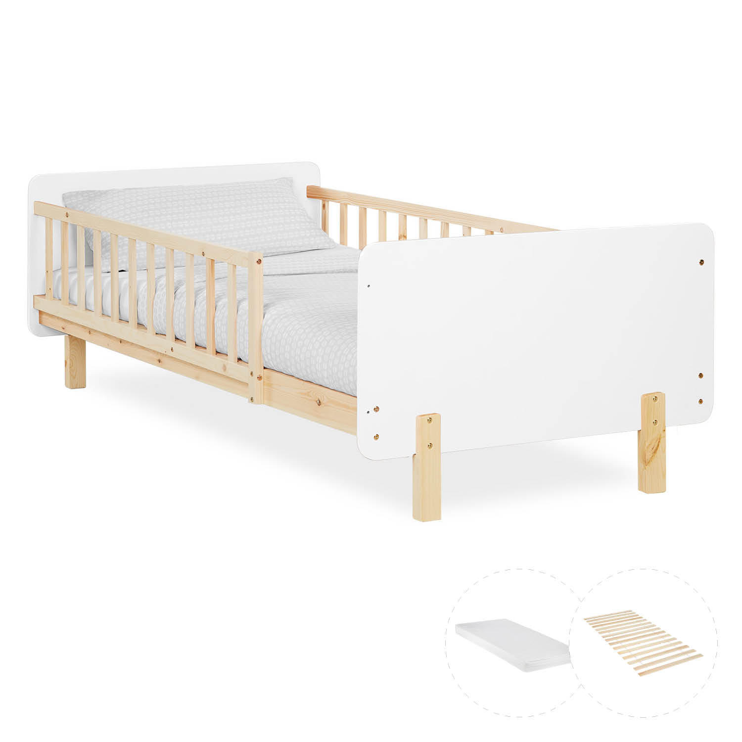 KINDERBETT Weiß 90/200 Lattenrost Matratze Rausfallschutz - Weiß, Holz (100/67/208cm) - Homestyle4u