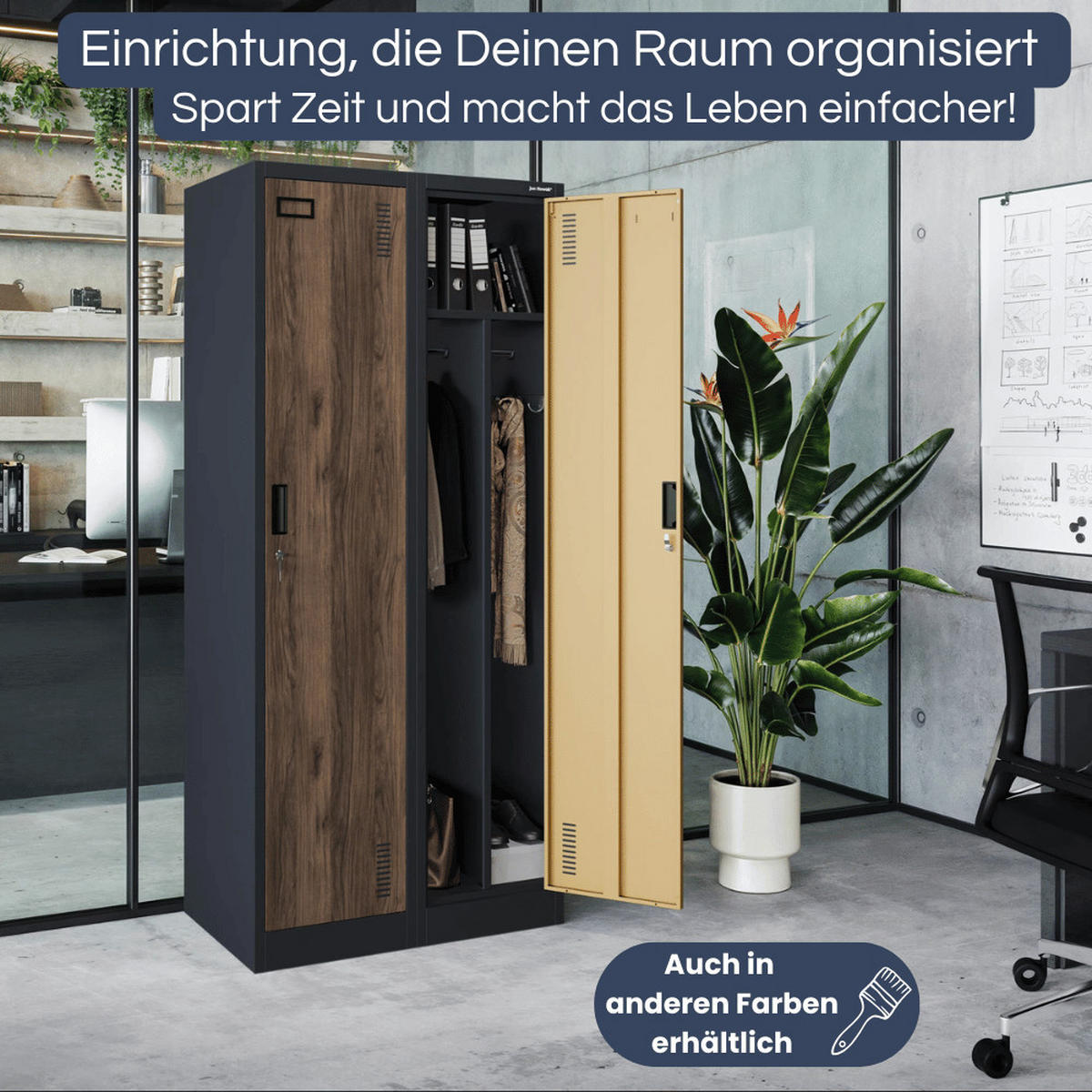 UMKLEIDESCHRANK Spind WIEN 2 Abteile 180x80x50cm Anthrazit-Nussbaum - Anthrazit, Metall (80/180/50cm) - DELUKE