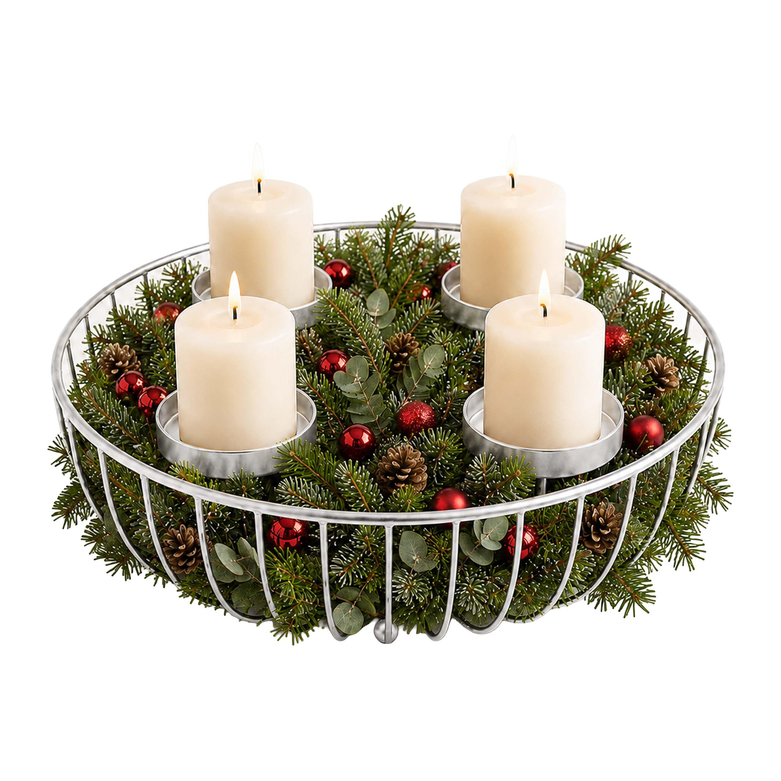 ADVENTSKRANZ Silber Stahl 4 Kerzenhalter 33 cm - Silberfarben, Metall (10cm) - Relaxdays