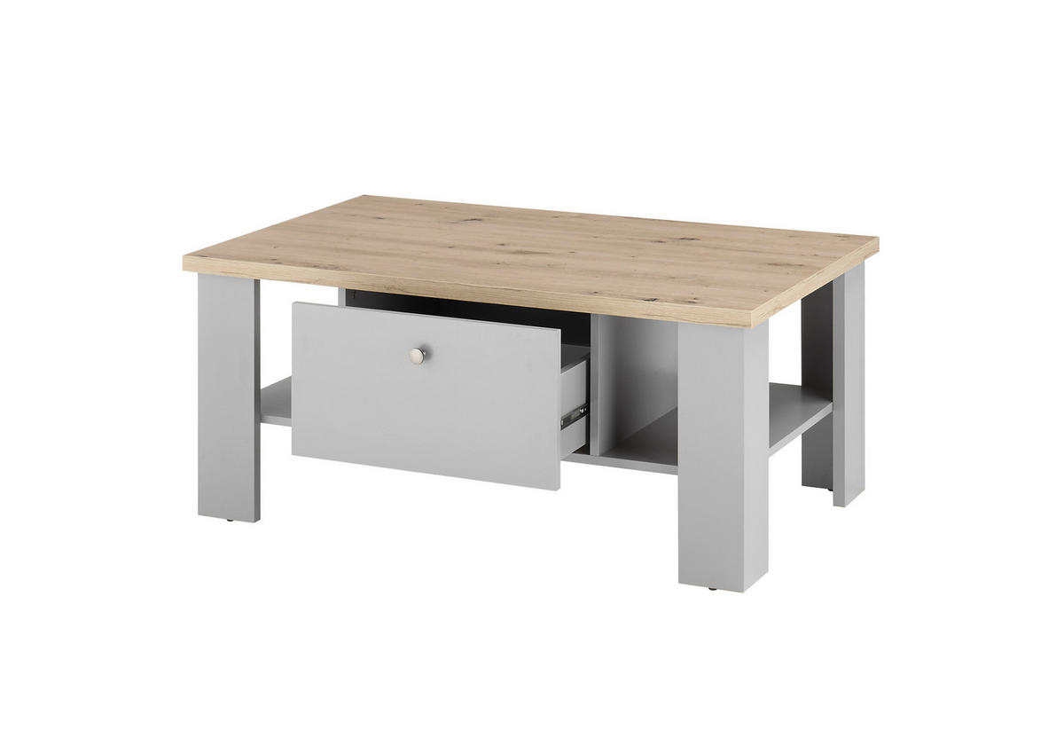 COUCHTISCH C14 Light Gray & Artisan Eiche 107/46/67 cm Landhaus - Grau, Holzwerkstoff (67/107/46cm) - Livojo
