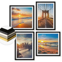 WANDBILDER 4er-Set - 50x50 cm & 40x60 cm Schwarzer Rahmen - Brücken, Sonnenuntergänge, Stadt - Schwarz, Kunststoff (50/50cm) - ArtPrintCave