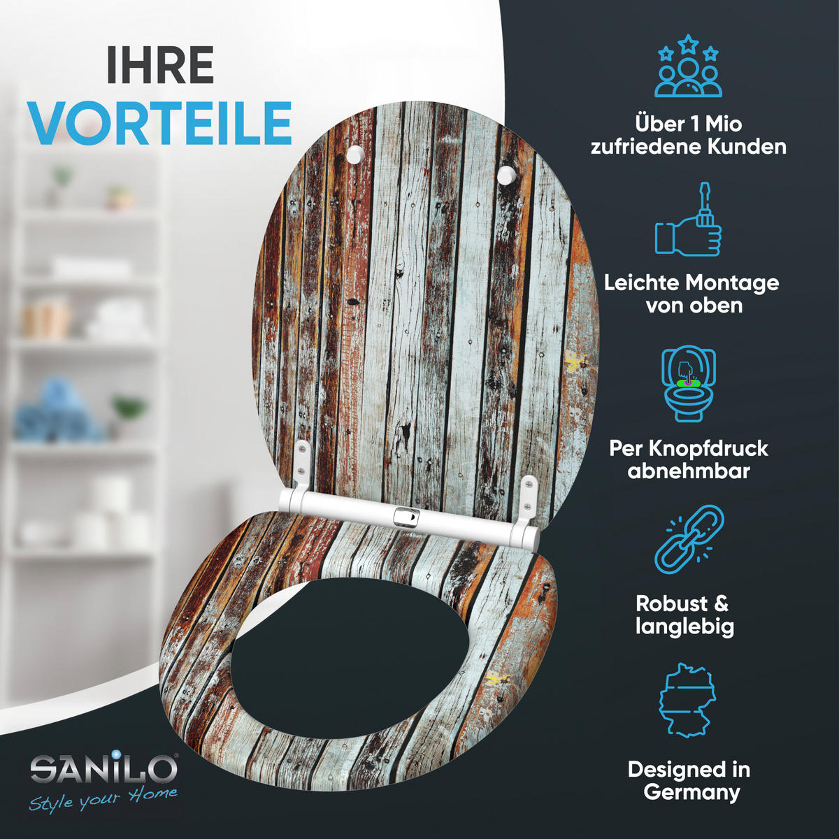 WC-SITZ mit Absenkautomatik & Top Fix Antik - Braun, Holzwerkstoff (37.7/5.5/48cm) - Sanilo