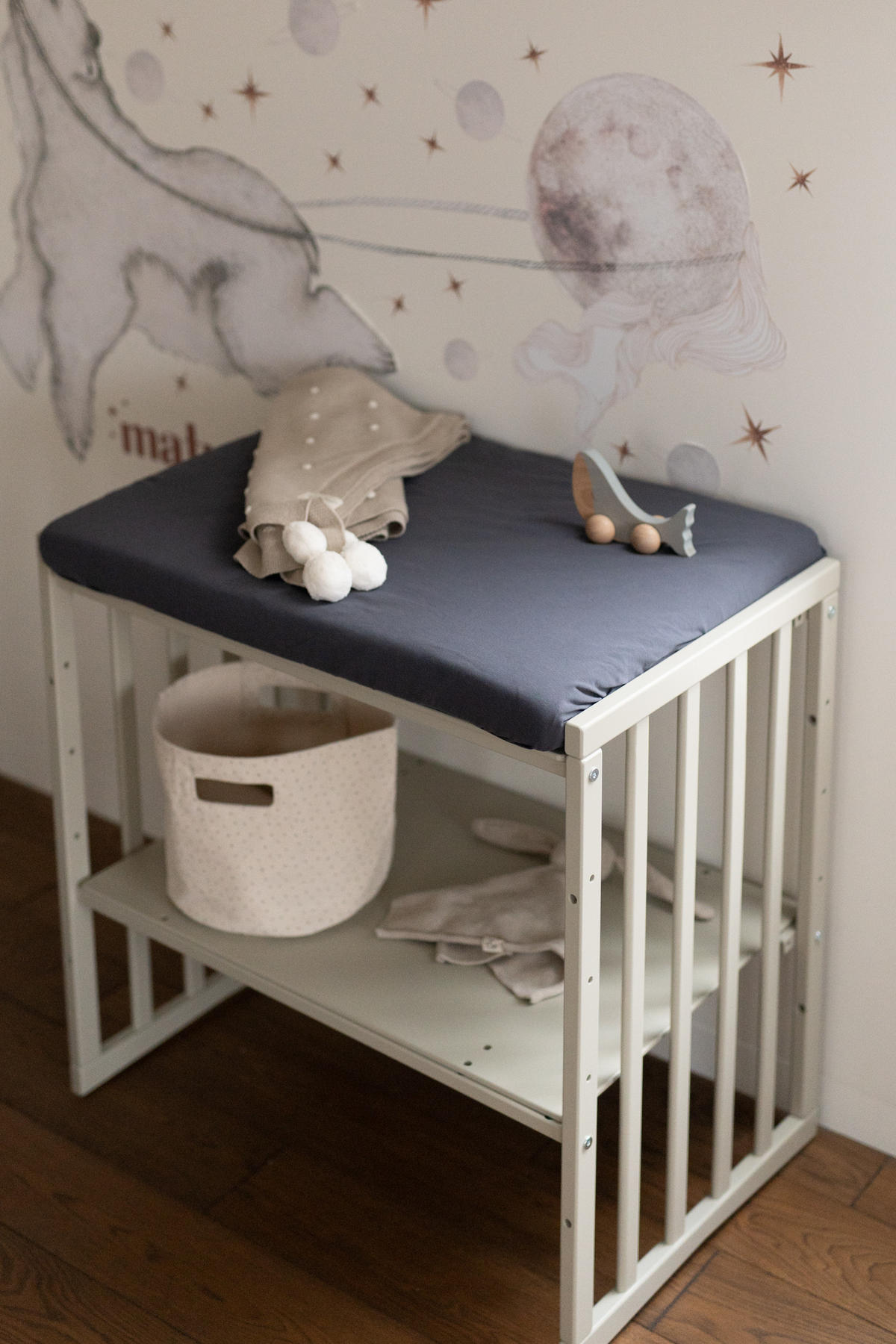 CEARȘAF cu elastic pentru bebe raft 7in1 - grafit, material textil (50/73cm) - waldin