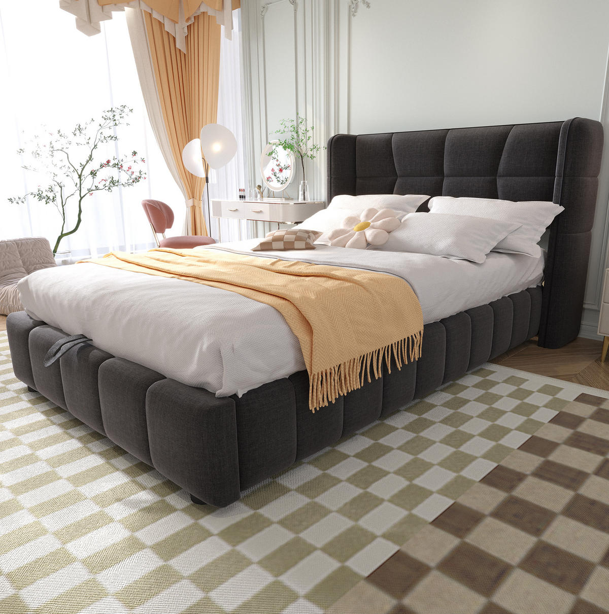 POLSTERBETT 90/200 cm Grau aus Stoff mit Stauraum - Grau, Textil (90/200cm) - OKMYHOME
