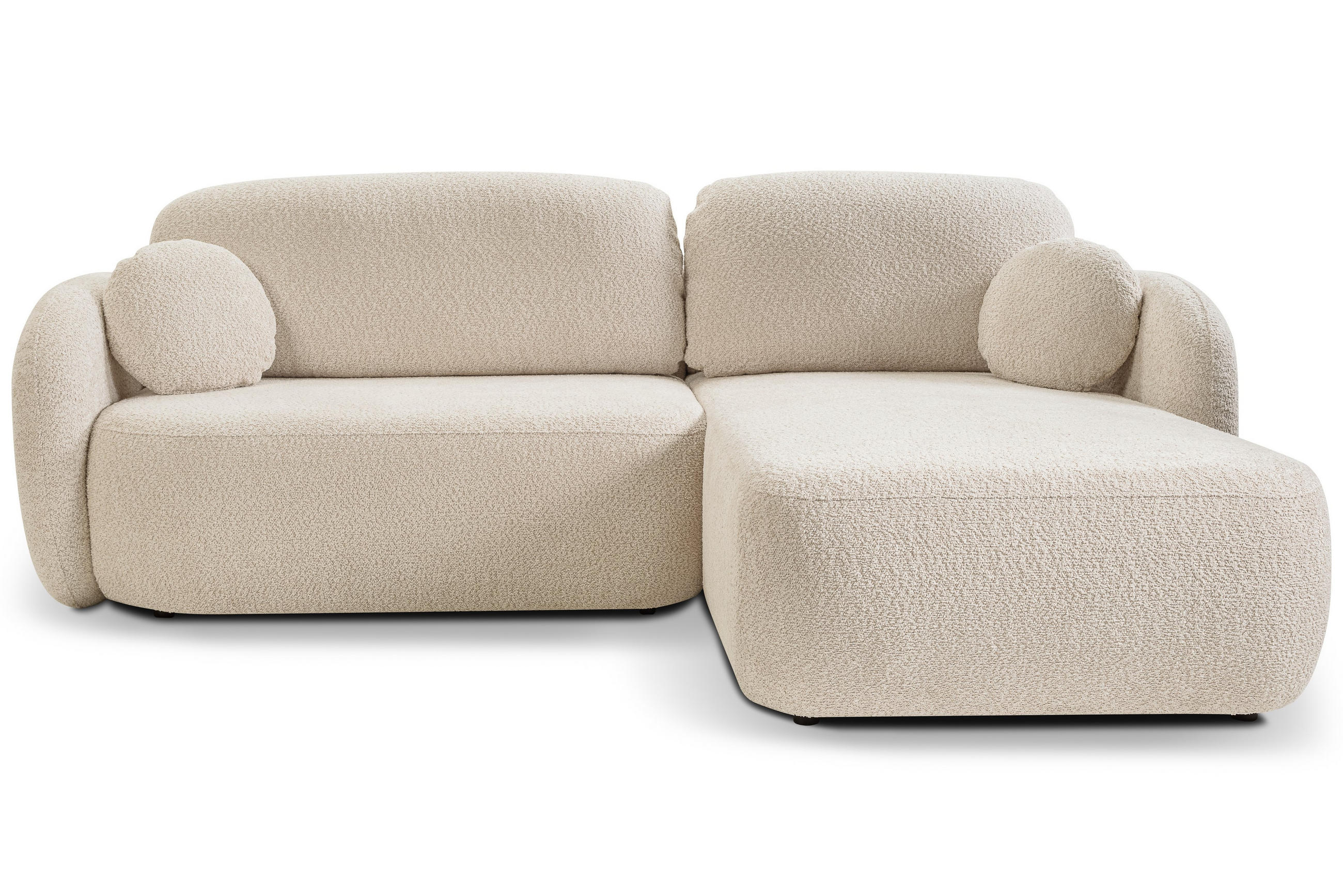 ECKSOFA AMICO R-S Beige Boucle-Stoff mit Schlaffunktion - Beige, Holz (248/174cm) - MASSENO