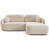 ECKSOFA AMICO R-S Beige Boucle-Stoff mit Schlaffunktion - Beige, Holz (248/174cm) - MASSENO