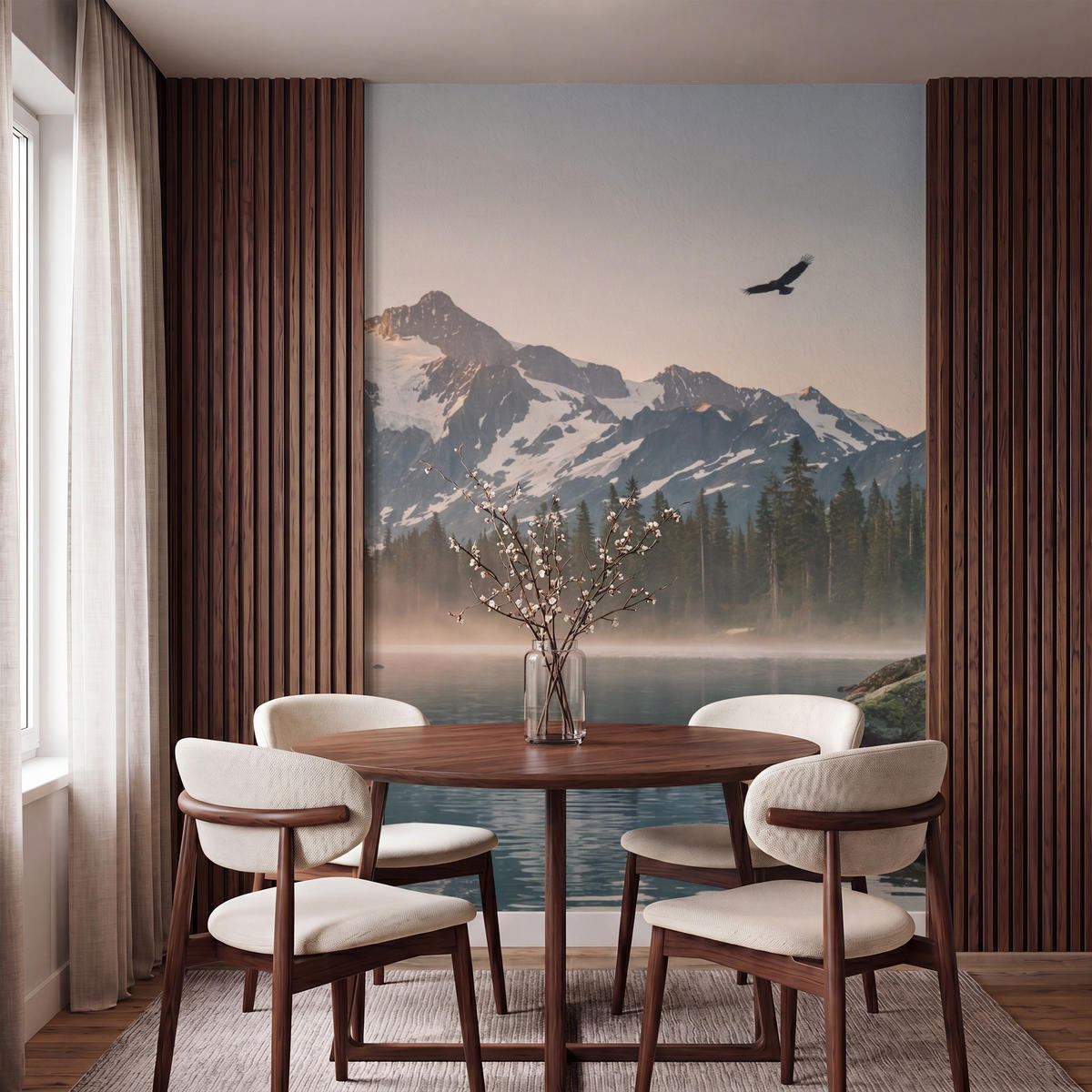 TAPETE - Berge - Wasser - Bäume - 140x220 cm - Multicolor, Papier (140/220cm) - OnlyWow