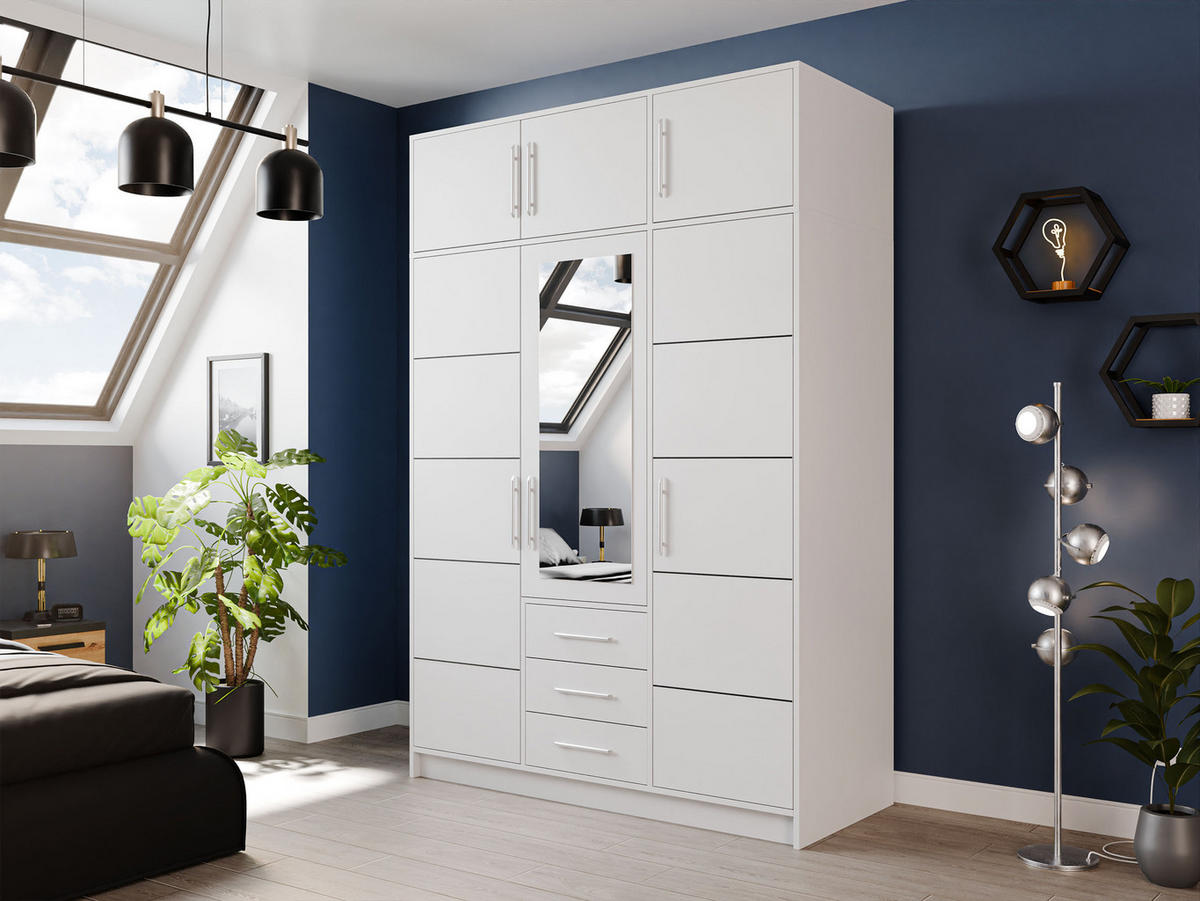 DREHTÜRENSCHRANK Bali D3 mit Schrankaufsatz - Silberfarben/Weiß, Holzwerkstoff/Kunststoff (58/245/147cm) - MIRJAN24