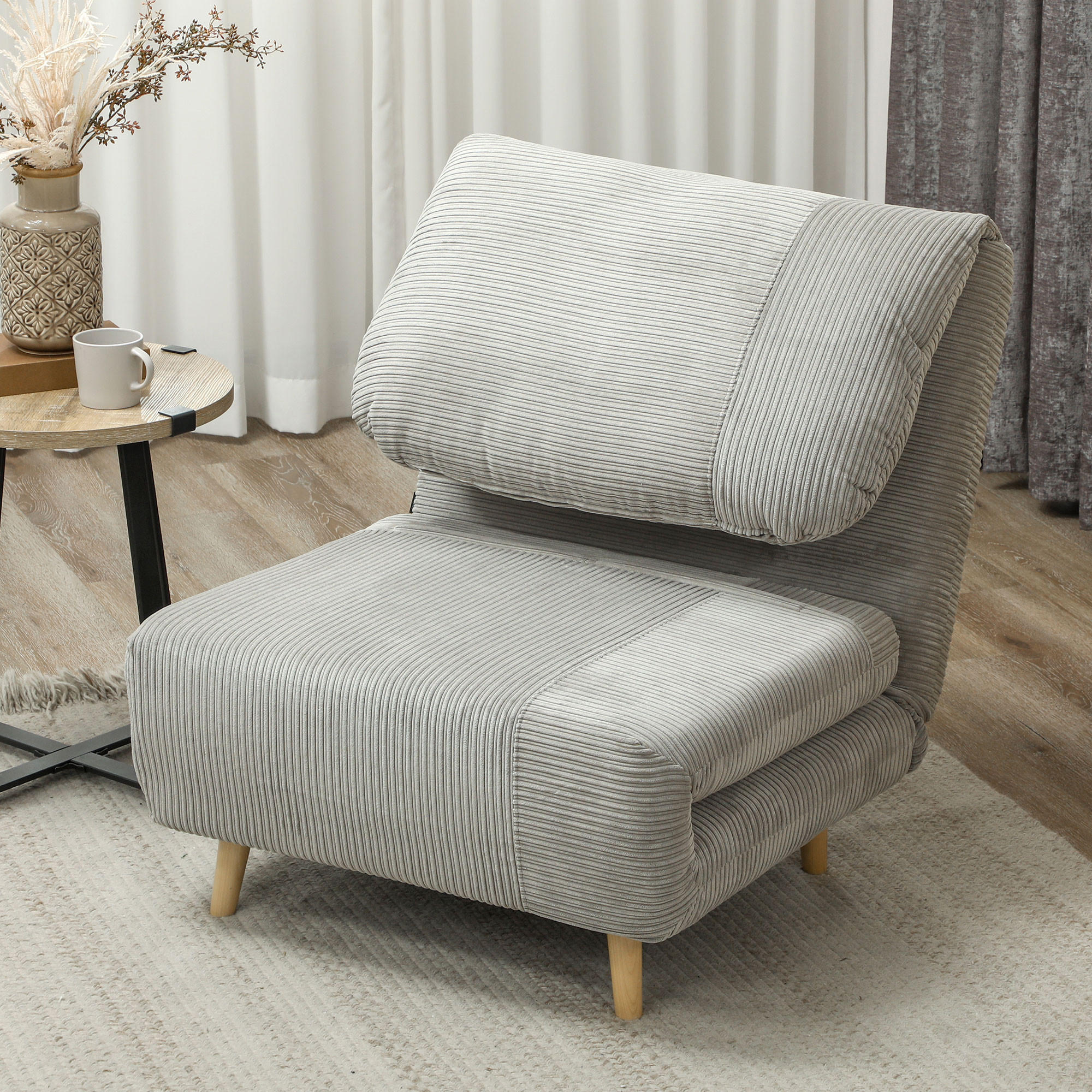2-IN-1 Schlafsofa Schlafsessel Klappmatratze Gästebett Klappbett Grau - Naturfarben/Grau, Holz/Textil (89/83/82cm) - HOMCOM