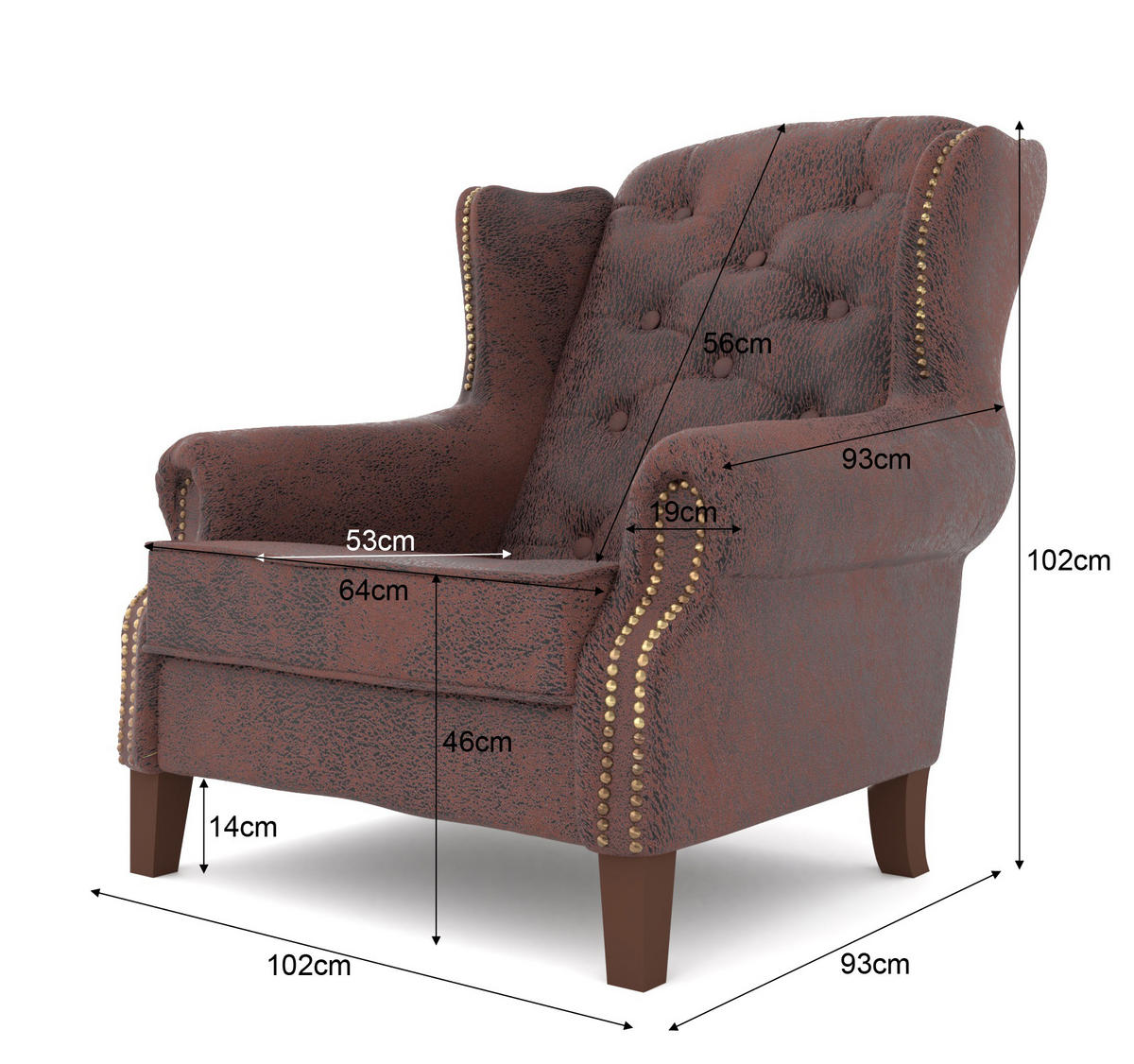 CHESTERFIELD-SESSEL Anton Dunkelbraun Microfaser Vintageoptik - Dunkelbraun/Braun, Holz/Textil (102/102/93cm) - S-Style Möbel