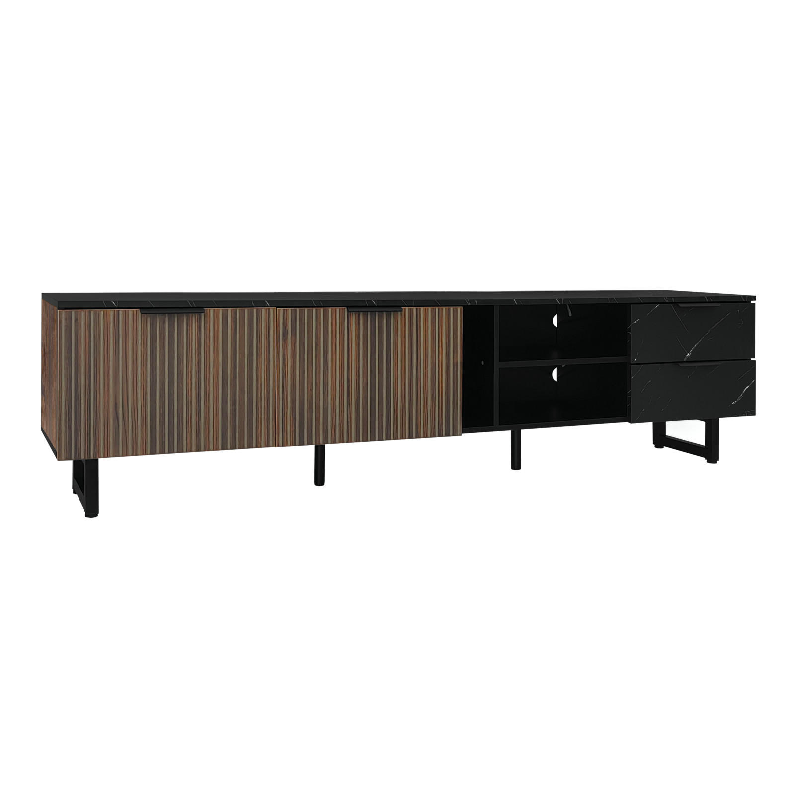 TV Lowboard LED 200x38x50 cm, 2 Türen, 2 Schubladen - Schwarz, Holz (200/50/38cm)
