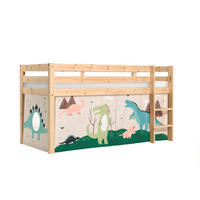 KINDERBETT Karolina 210x114x106 Massivholz Natur Textilset Dino - Mauve/Kieferfarben, Holz (90/200cm) - 58aufmkessel