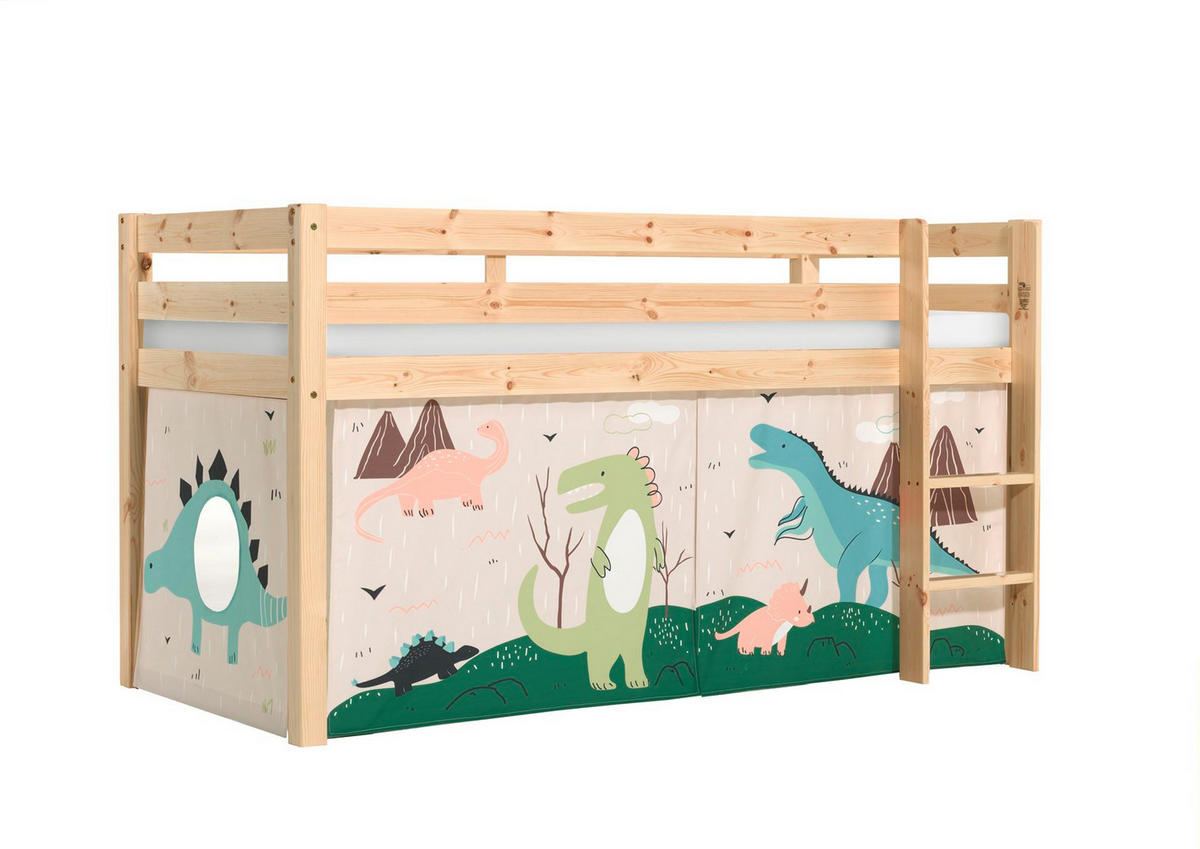 KINDERBETT Karolina 210x114x106 Massivholz Natur Textilset Dino - Mauve/Kieferfarben, Holz (90/200cm) - 58aufmkessel