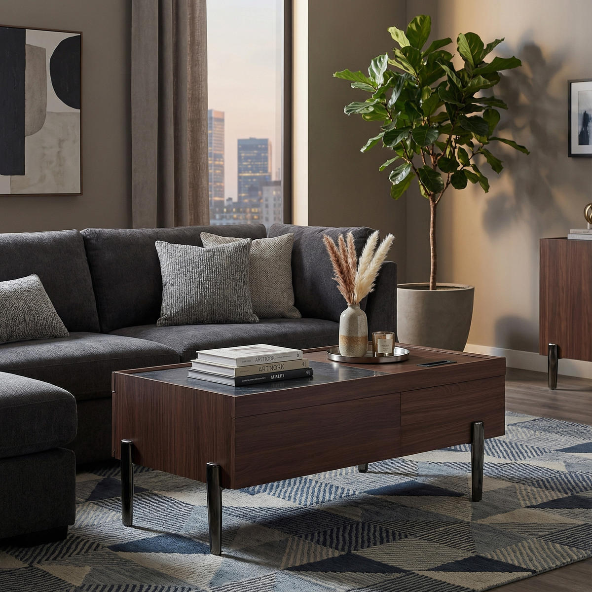 COUCHTISCH in Dunkelbraun & Marmor-Optik - Braun, Holzwerkstoff (50/105/41.5cm) - Urban Meuble