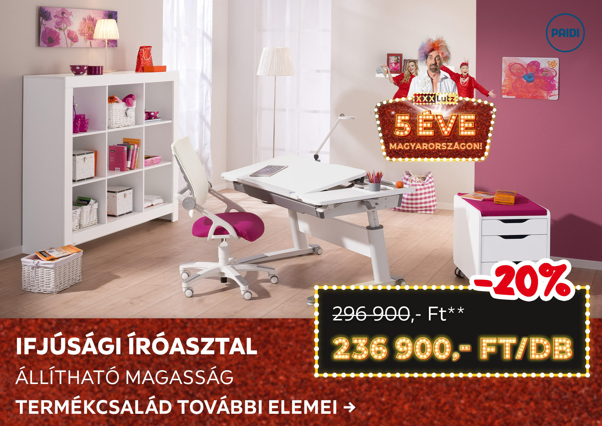 IFJÚSÁGI ÍRÓASZTAL -20% minden Paidi irodára Kiemelt termék 282900 Ft.- helyett 225900 Ft.-