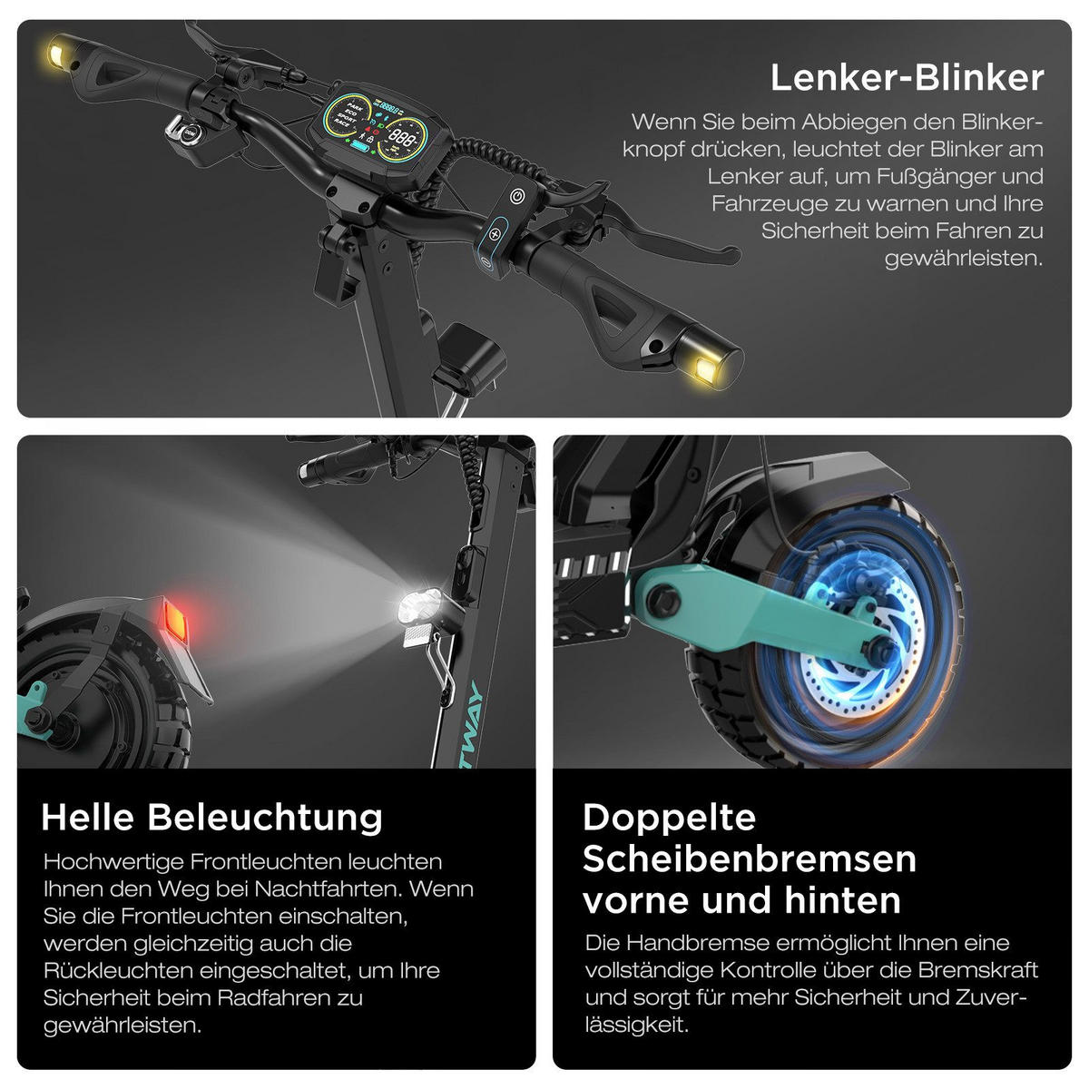 E-SCOOTER H11 ABE 23,4Ah Max 100km - Grün, Metall (68/134/125cm) - HITWAY