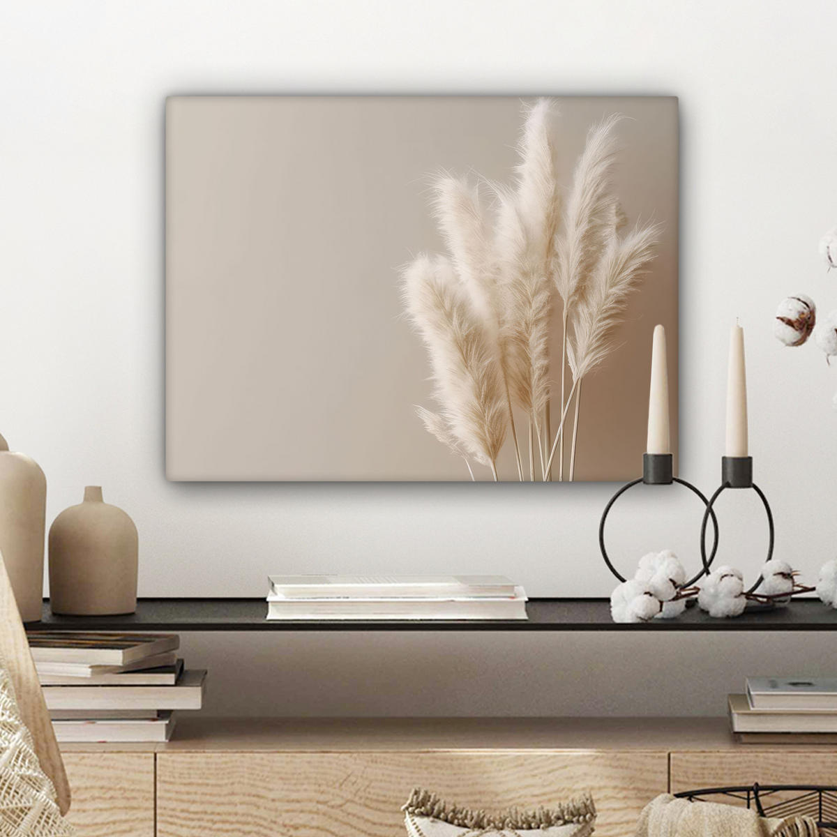 LEINWANDBILD Pampasgras - Federn - Pastell - Weiß 40x30 cm - Naturfarben, Textil (40/30cm) - MuchoWow